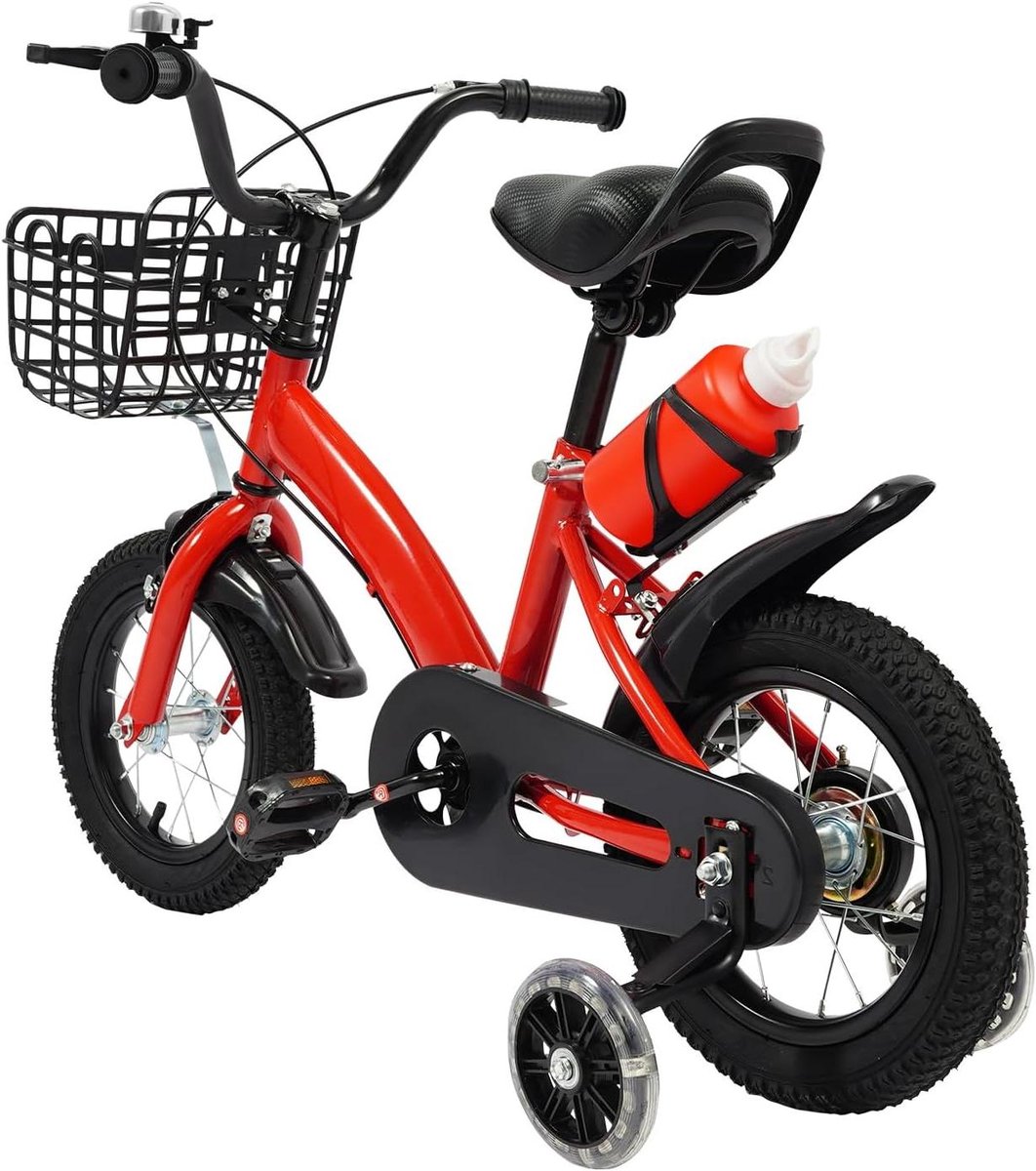 Kinderfiets - Loopfiets - Leren Fietsen - Met Steunwielen - 12 Inch - Rood