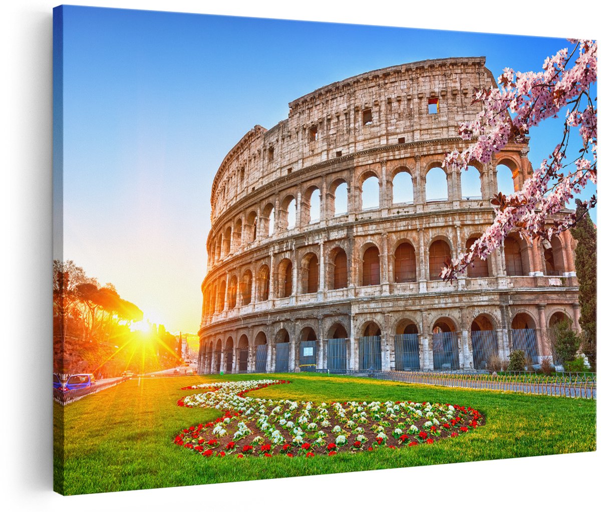 Artaza Canvas Schilderij Colosseum bij Zonsopgang in Rome, Italië - 180x120 cm - Groot - Foto Op Canvas - Wanddecoratie Woonkamer