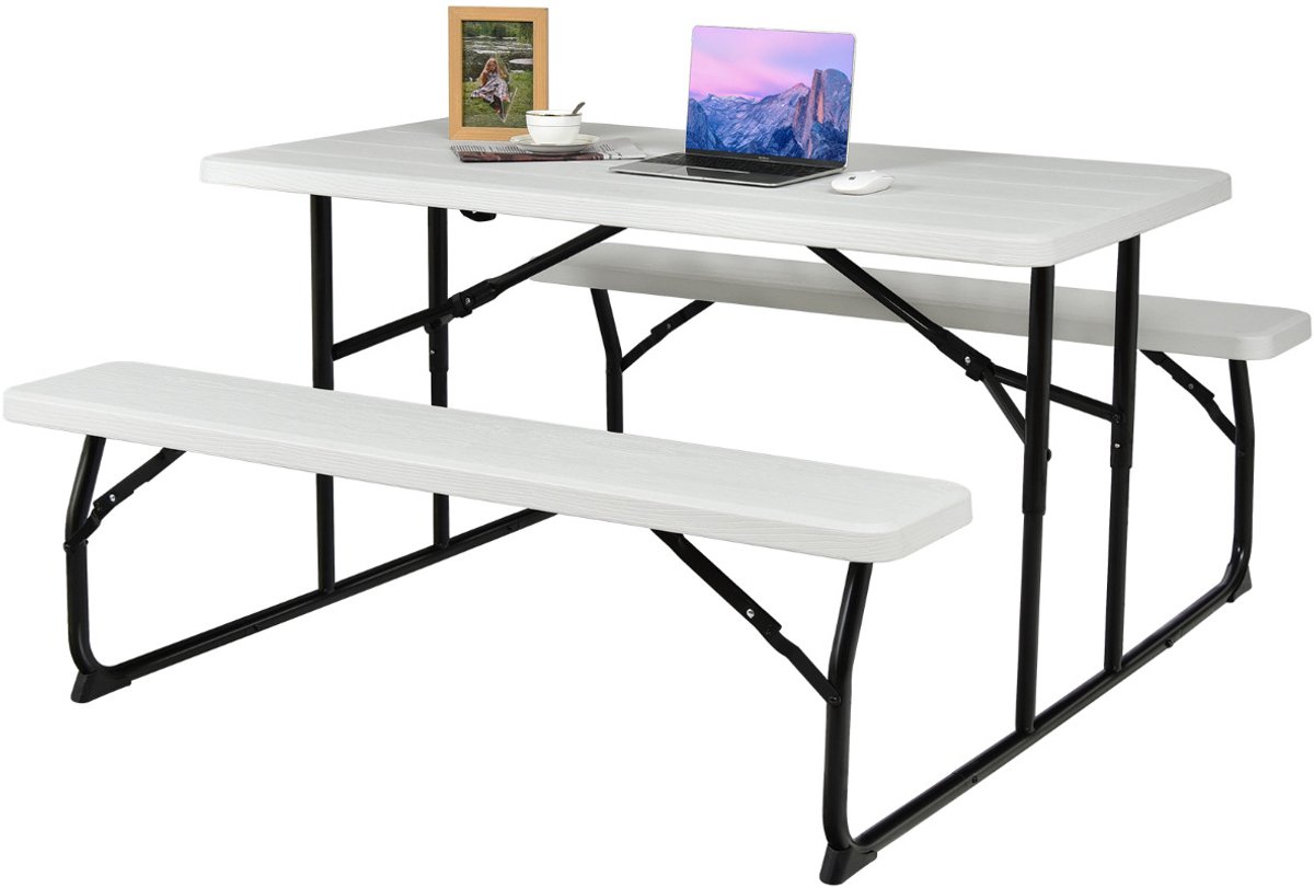 SureDeal® - Tuinmeubel - Inklapbare Picknicktafel - Banken Campingtafelset - Buiten Biertentgarnituur Biertafelset - 136x69,5x44 cm - Wit