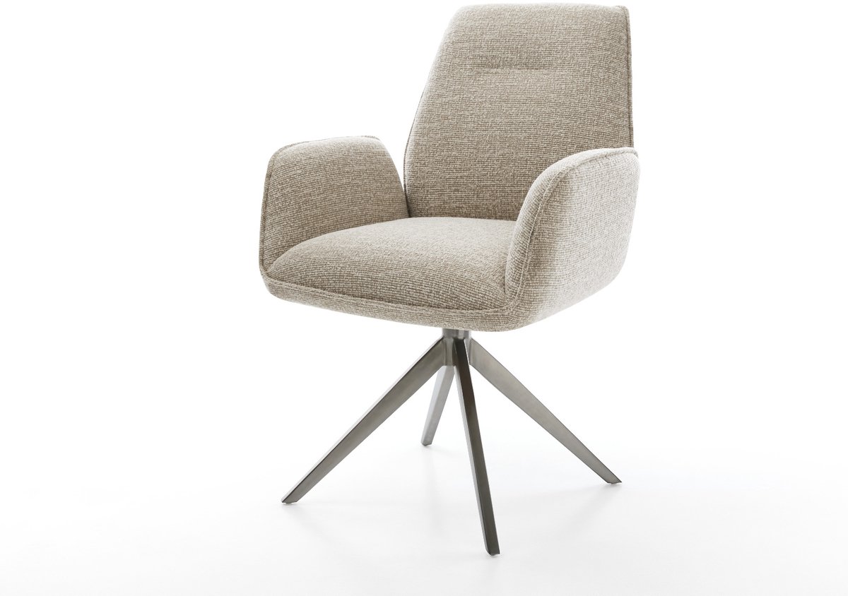 Eetkamerstoel Zoa-Flex kruisframe breed grafiet geweven stof beige 360° draaibaar rocker-functie pocketveer kern