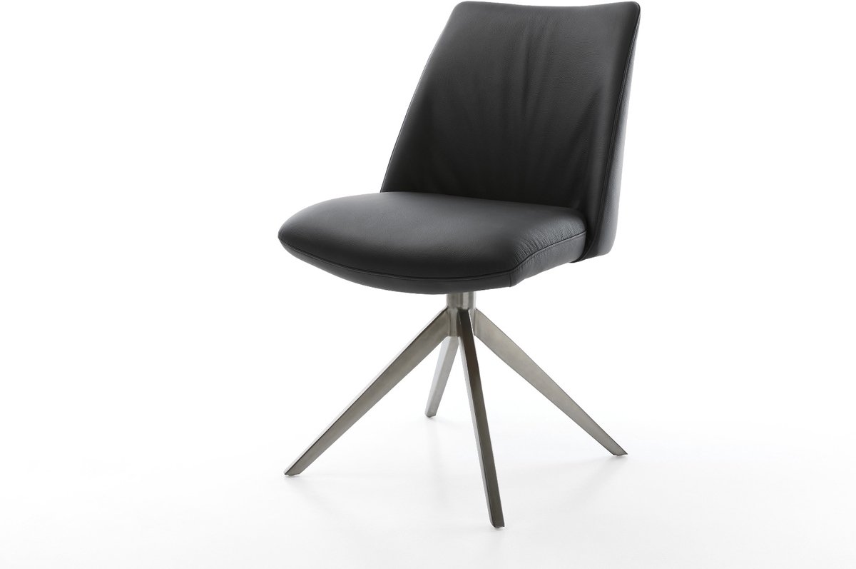 Eetkamerstoel Elso-Flex kruisframe breed grafiet echt leer zwart 360° draaibaar rocker-functie pocketveer kern