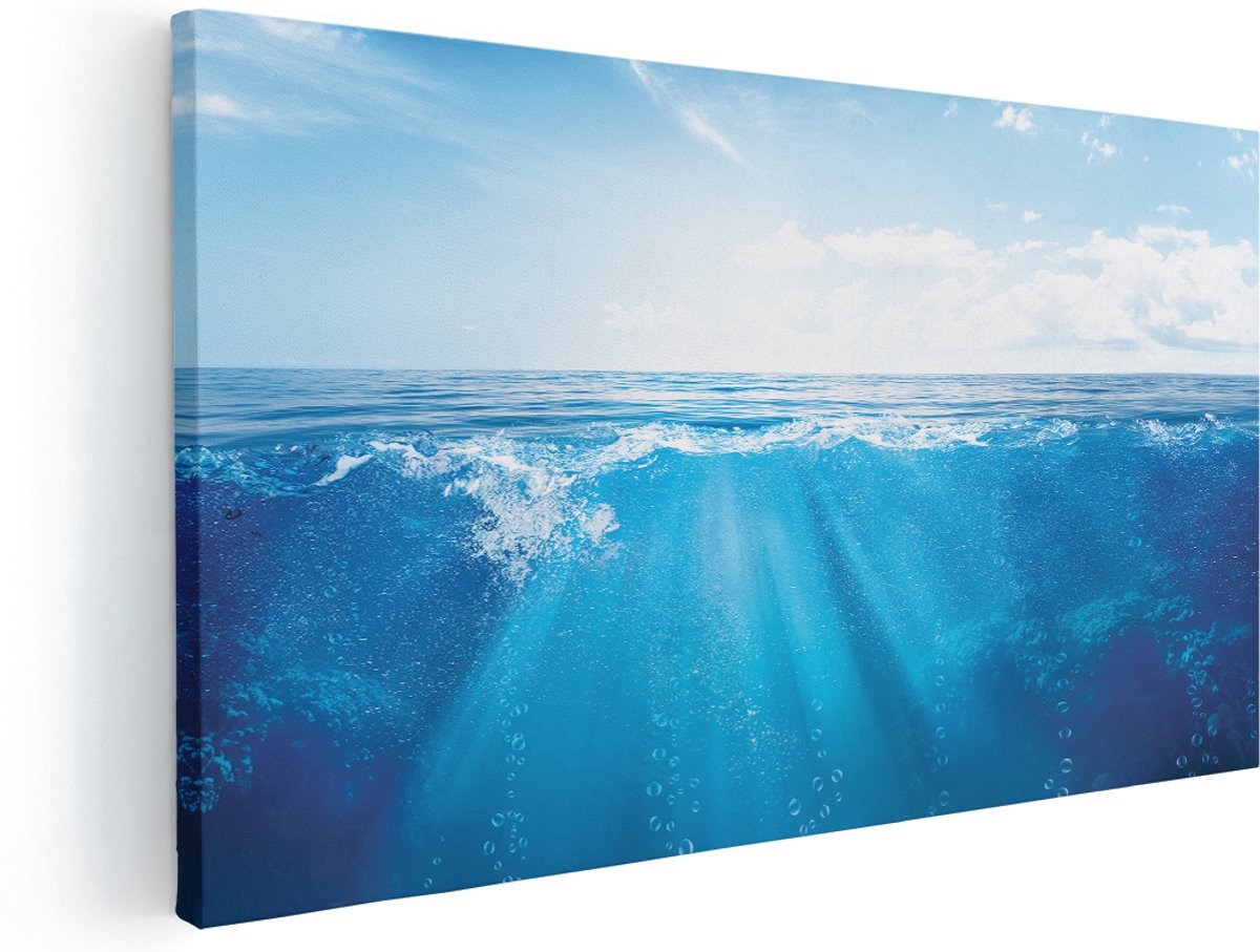 Artaza Canvas Schilderij Helder Blauwe Zee Onder Water - 180x90 cm - Groot - Wanddecoratie Woonkamer - Schilderijen - Muurdecoratie