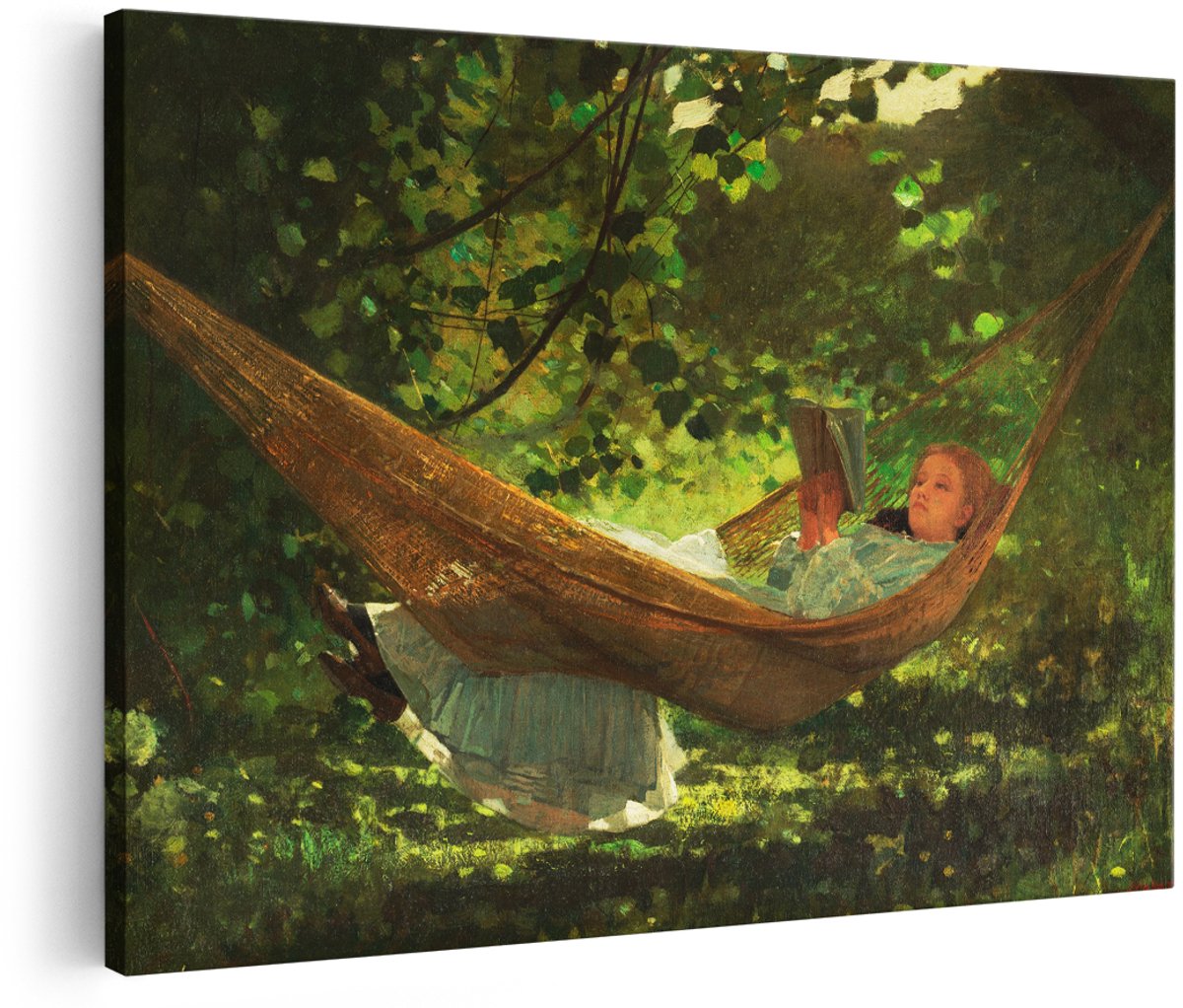 Artaza Canvas Schilderij Lezende Vrouw - 180x120 cm - Groot - Wanddecoratie Hangmat - Muurdecoratie Bos Natuur - Decoratie Woonkamer - Schilderijen Op Canvas