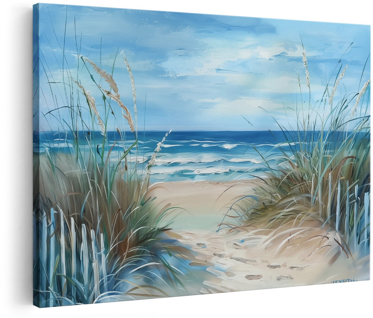 Artaza Canvas Schilderij Kunstwerk van een Pad naar het Strand - Landschap - 180x120 cm - Groot - Wanddecoratie Woonkamer - Schilderijen - Muurdecoratie