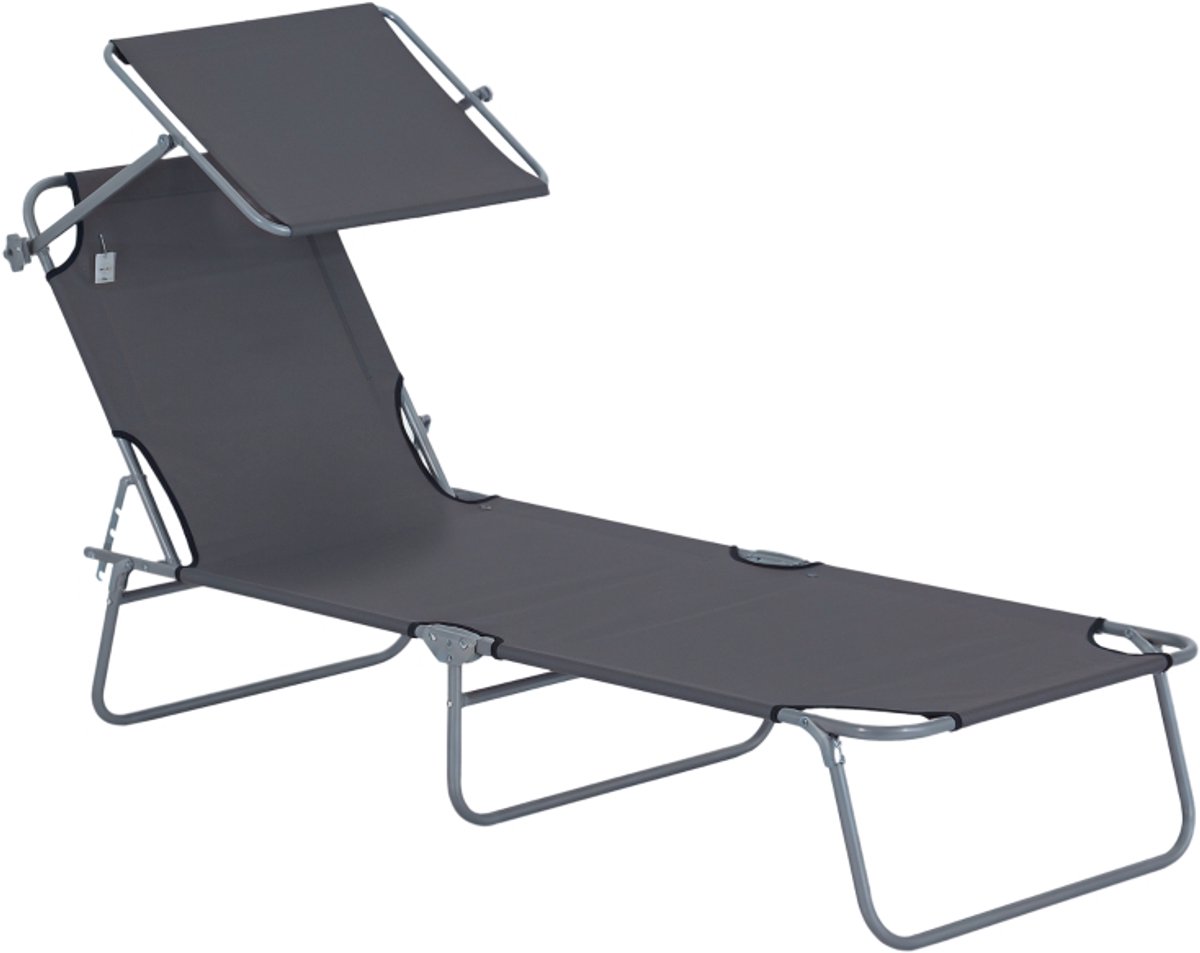 Zonnelig‑opklapbaar tuinligbed‑met zonbescherming‑verstelbare rugleuning 4 standen‑max 120 kg‑grijs‑voor tuin, balkon en zwembad
