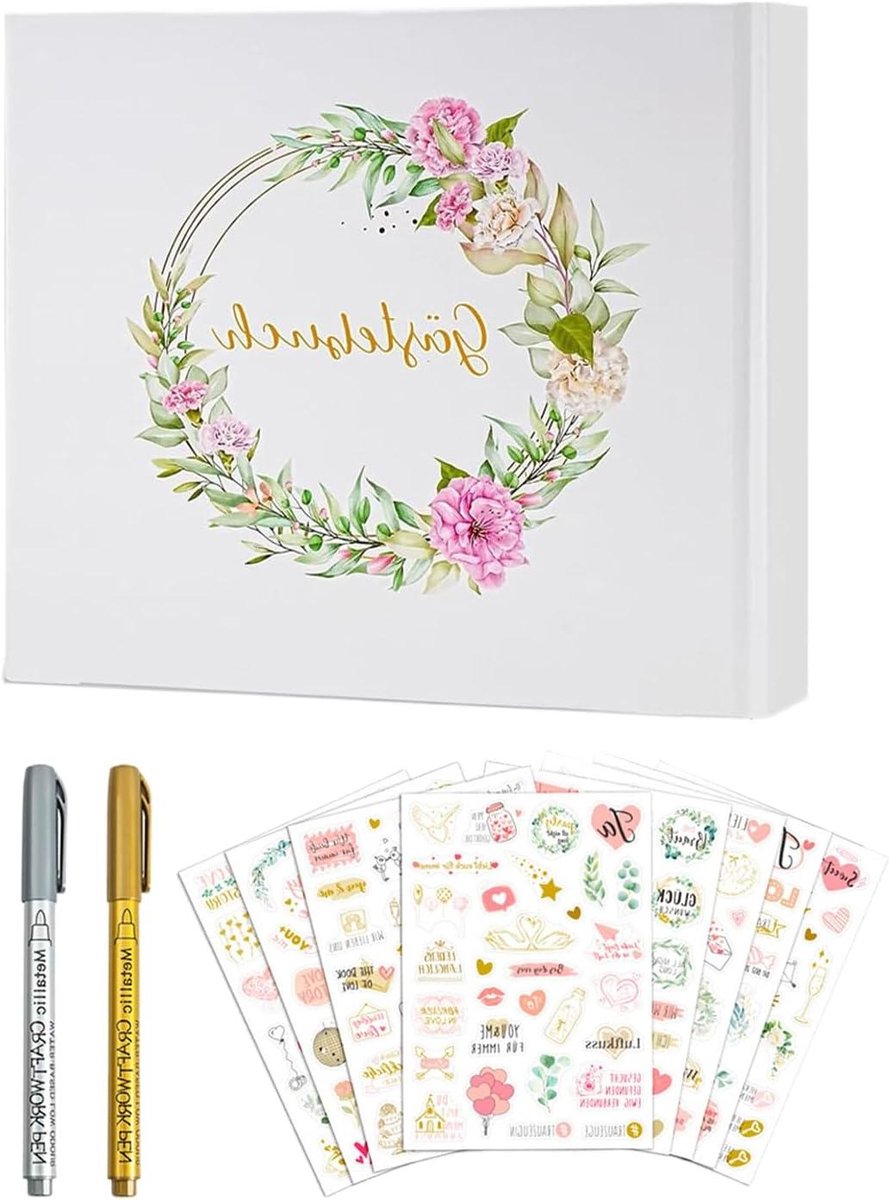 Gastenboek Bruiloft - Herinneringen Boek - Feestelijke Gelegenheden - Bloemen & Goudfolie - 29 x 25 cm - Meerkleurig