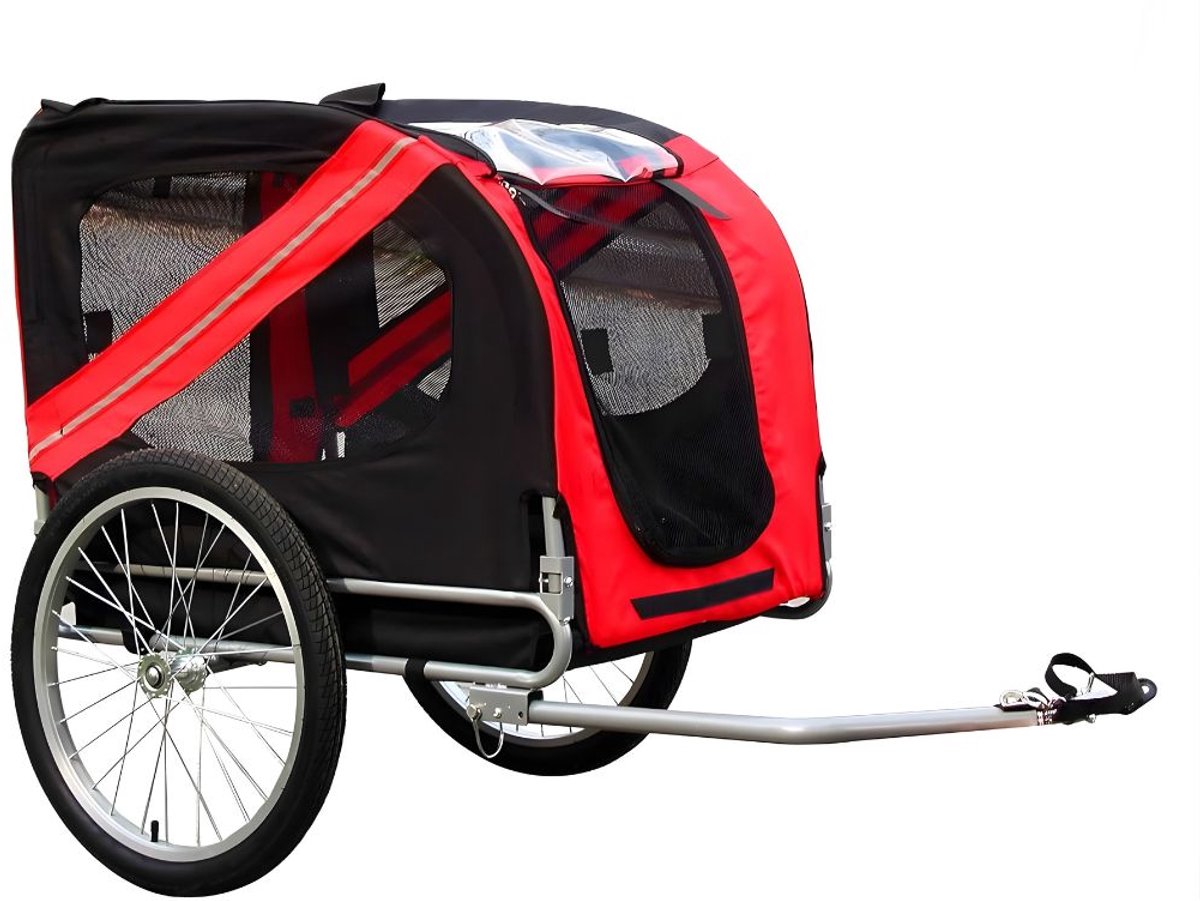 KIRA® Fietskar - Opvouwbare Hondenkar voor de Fiets - 2-in-1 Hondenfietskar & Hondenbuggy - Rood/Zwart - 130cm x 70cm x 78cm