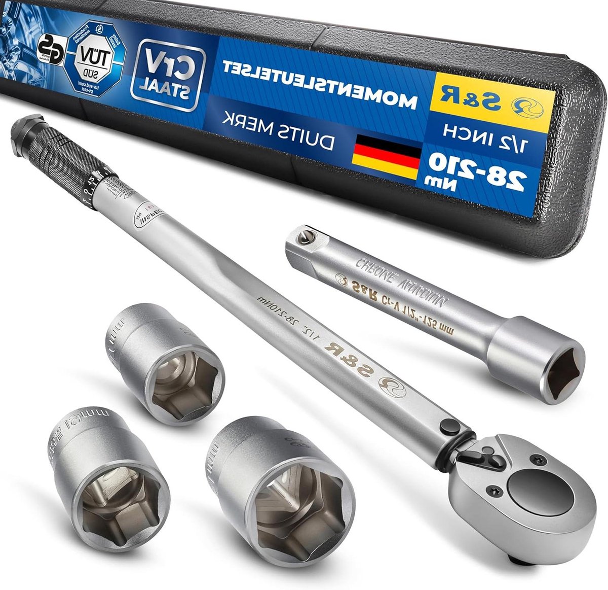 Momentsleutel Set - Verstelbare Sleutel - Wiel Wisselen - TÜV-getest Nauwkeurig - 28-210 Nm - Grijs
