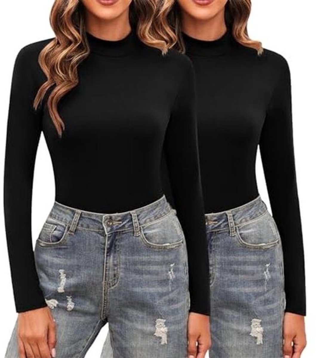 Dames T-shirt ronde hals lange mouwen slim fit casual stretch S-XXL