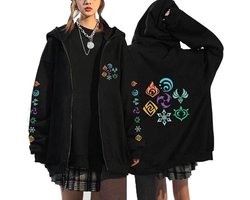 Genshin Impact rits hoodie, anime pullover sweatshirt met capuchon, cosplay kostuum, zacht katoen-polyester, casual dagelijks draagstuk