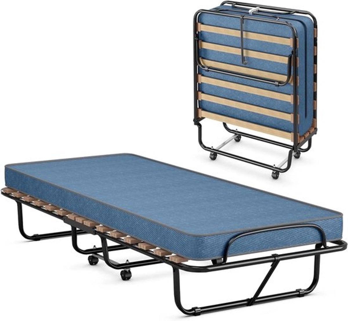 Inklapbaar logeerbed met traagschuimmatras - Opvouwbaar eenpersoonsbed met wielen