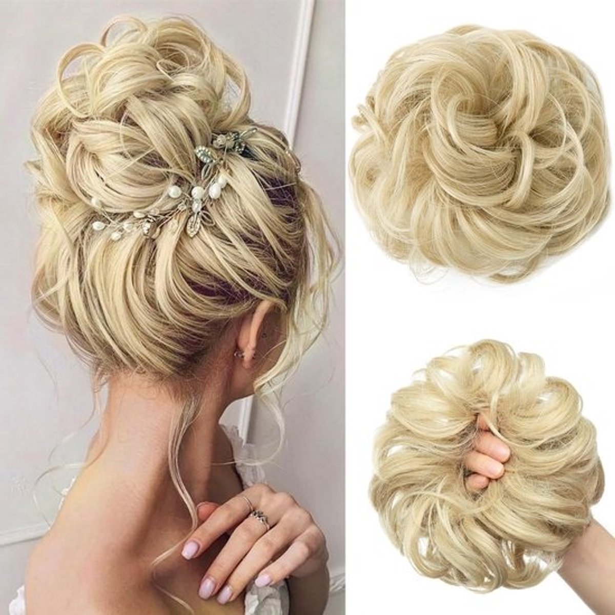 Rommelige Haarband Knot voor Vrouwen - Synthetisch Scrunchie Haarstuk - Volume & Lengte in Ash Blond