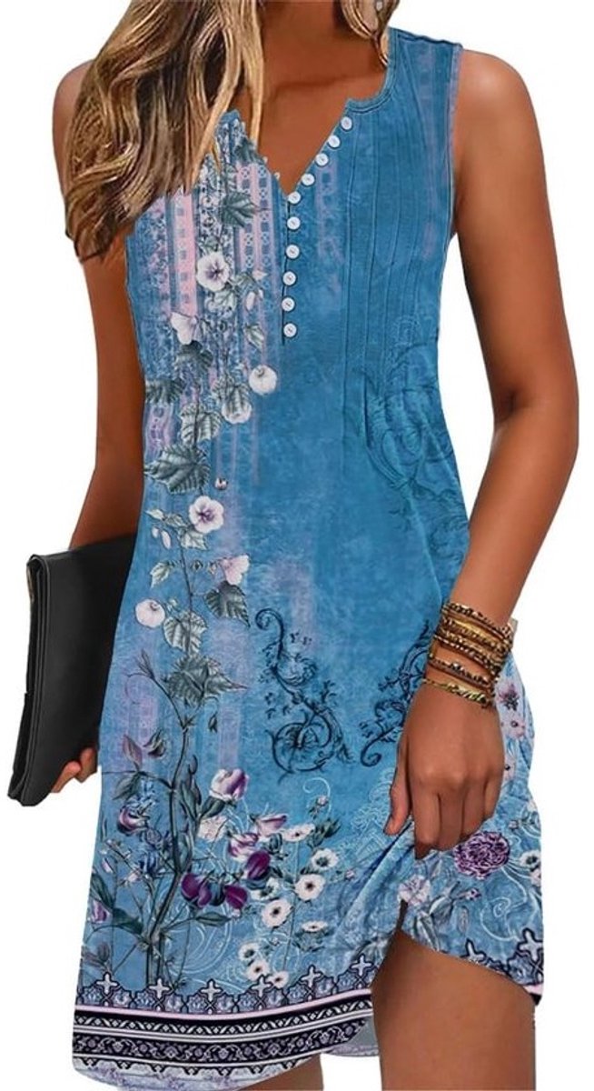 Zomerse Boho Jurk voor Dames - Luchtige Mouwloze V-hals Strandjurk in Diverse Kleuren