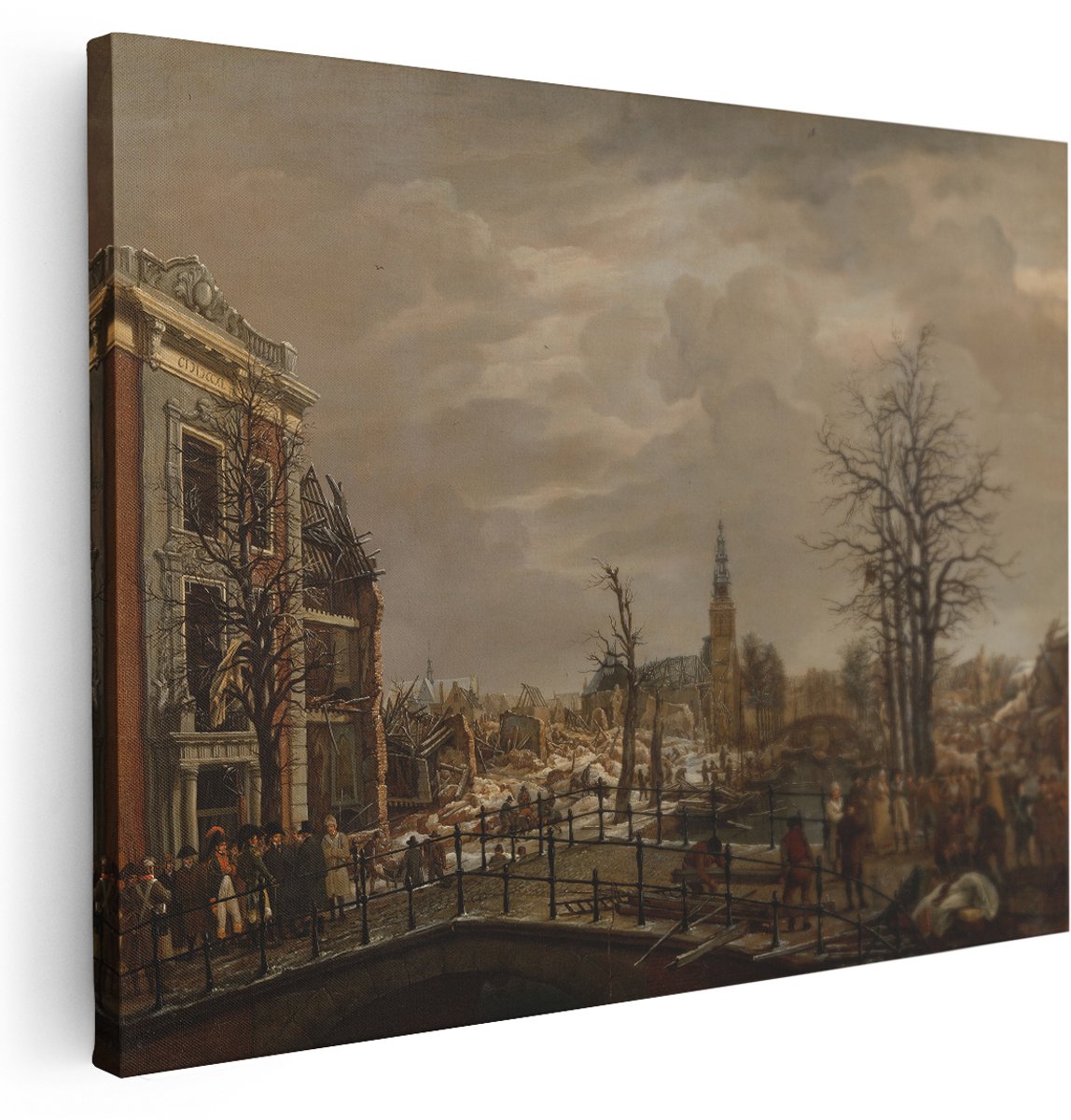 Artaza Canvas Schilderij Het Rapenburg in Leiden - Carel Lodewijk Hansen - 160x120 cm - Groot - Wanddecoratie Woonkamer - Schilderijen - Muurdecoratie