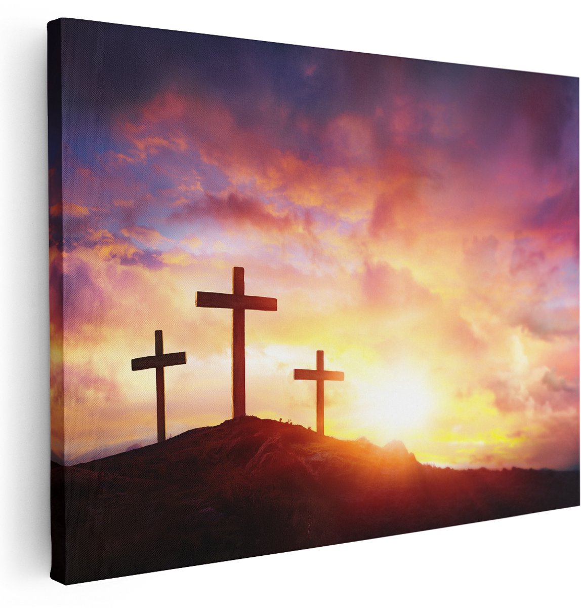 Artaza Canvas Schilderij Kruisiging van Jezus Christus - Drie Kruisen - 160x120 cm - Groot - Wanddecoratie Woonkamer - Schilderijen - Muurdecoratie