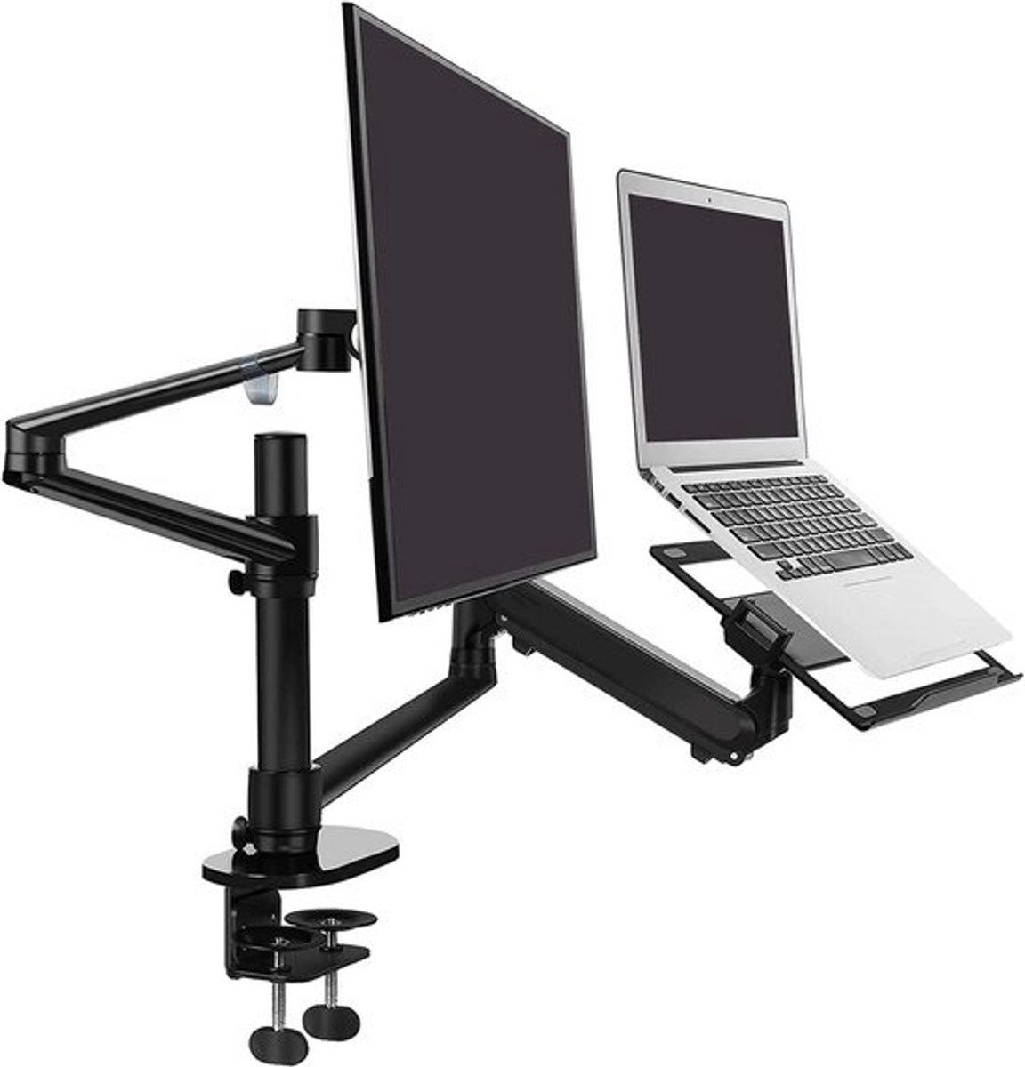 Verstelbare Dubbele Arm Laptop en Monitor Stand - 2-in-1 Desk Mount voor 17-27 Inch Monitor
