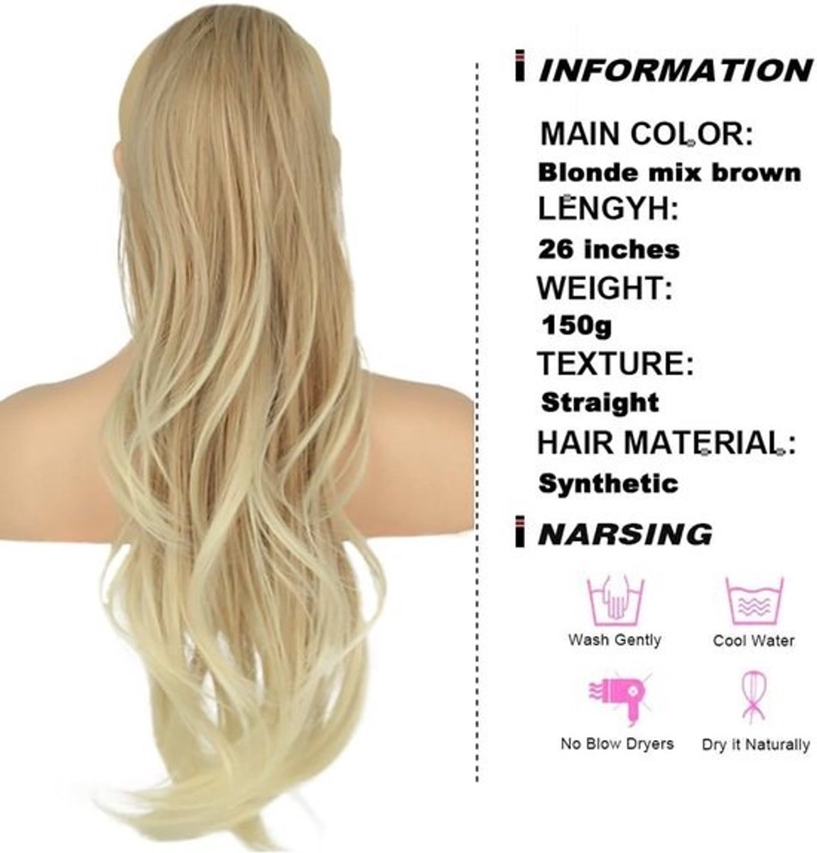 Lange Clip-in Paardenstaart Verlenging Met Trekkoord - Synthetisch Haarstuk voor Volle Look