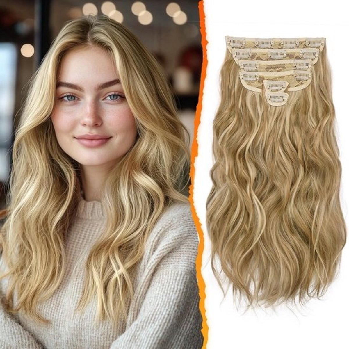 Golvend Clip In Extensions 40cm Synthetisch – Dikker Haar & Volume met Highlights