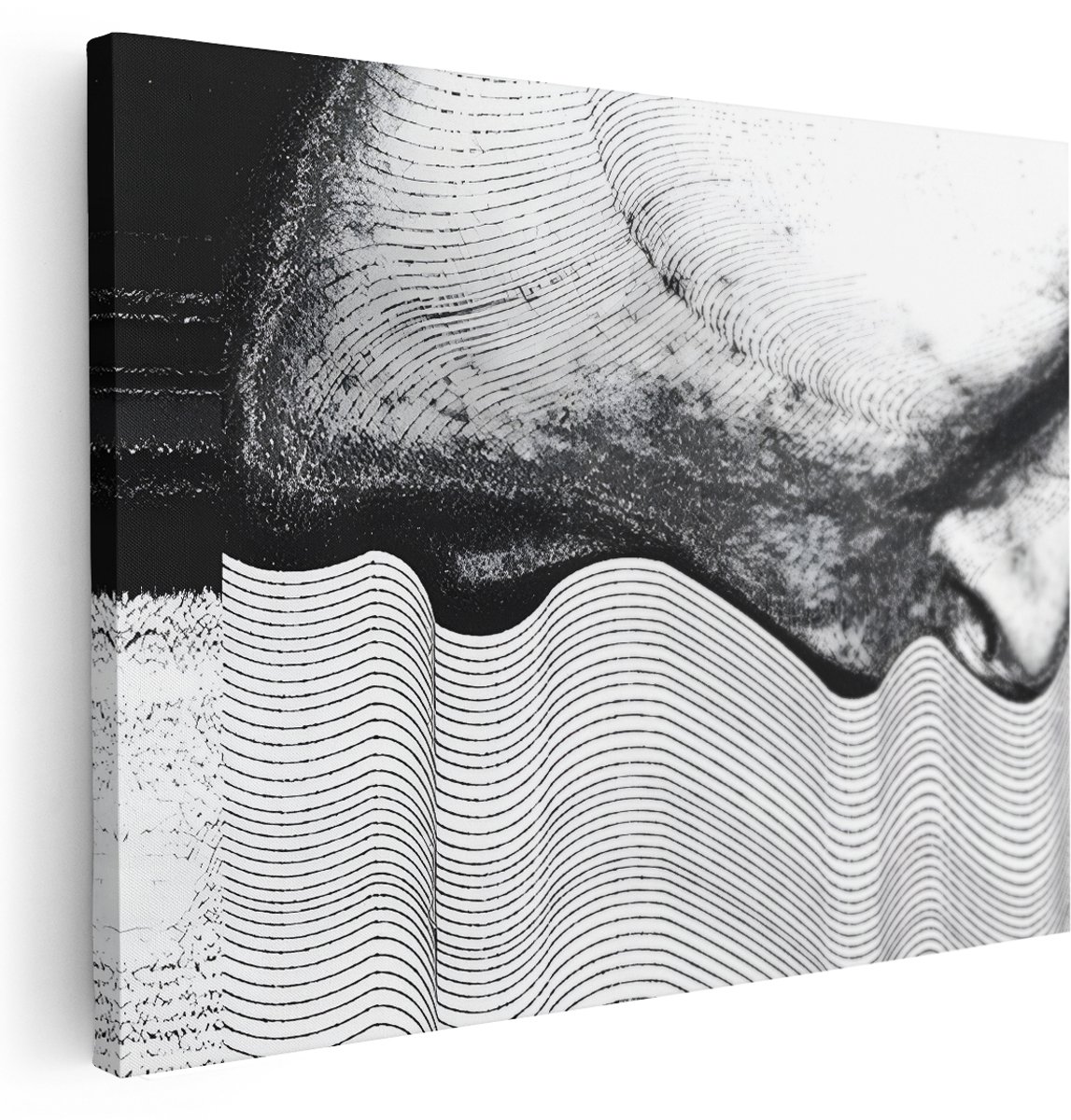 Artaza Canvas Schilderij Zwart Wit - 160x120 cm - Groot - Wanddecoratie Abstract - Muurdecoratie Modern - Organische Lijnen Schilderijen Op Canvas