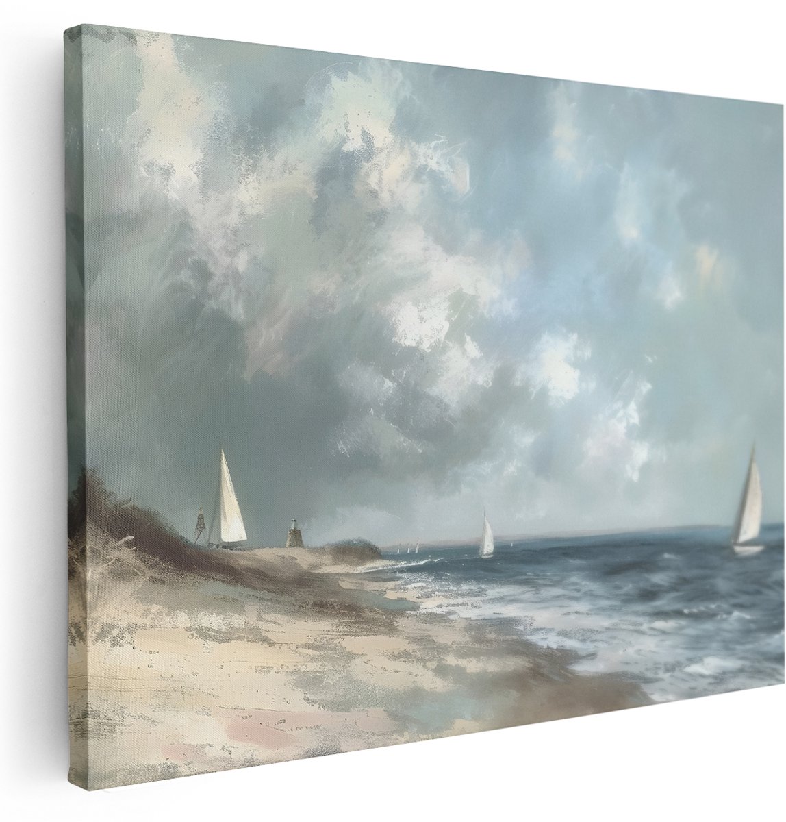 Artaza Canvas Schilderij Strand - 160x120 cm - Groot - Wanddecoratie Zeilboot - Muurdecoratie Kust - Schilderijen Op Canvas Natuur