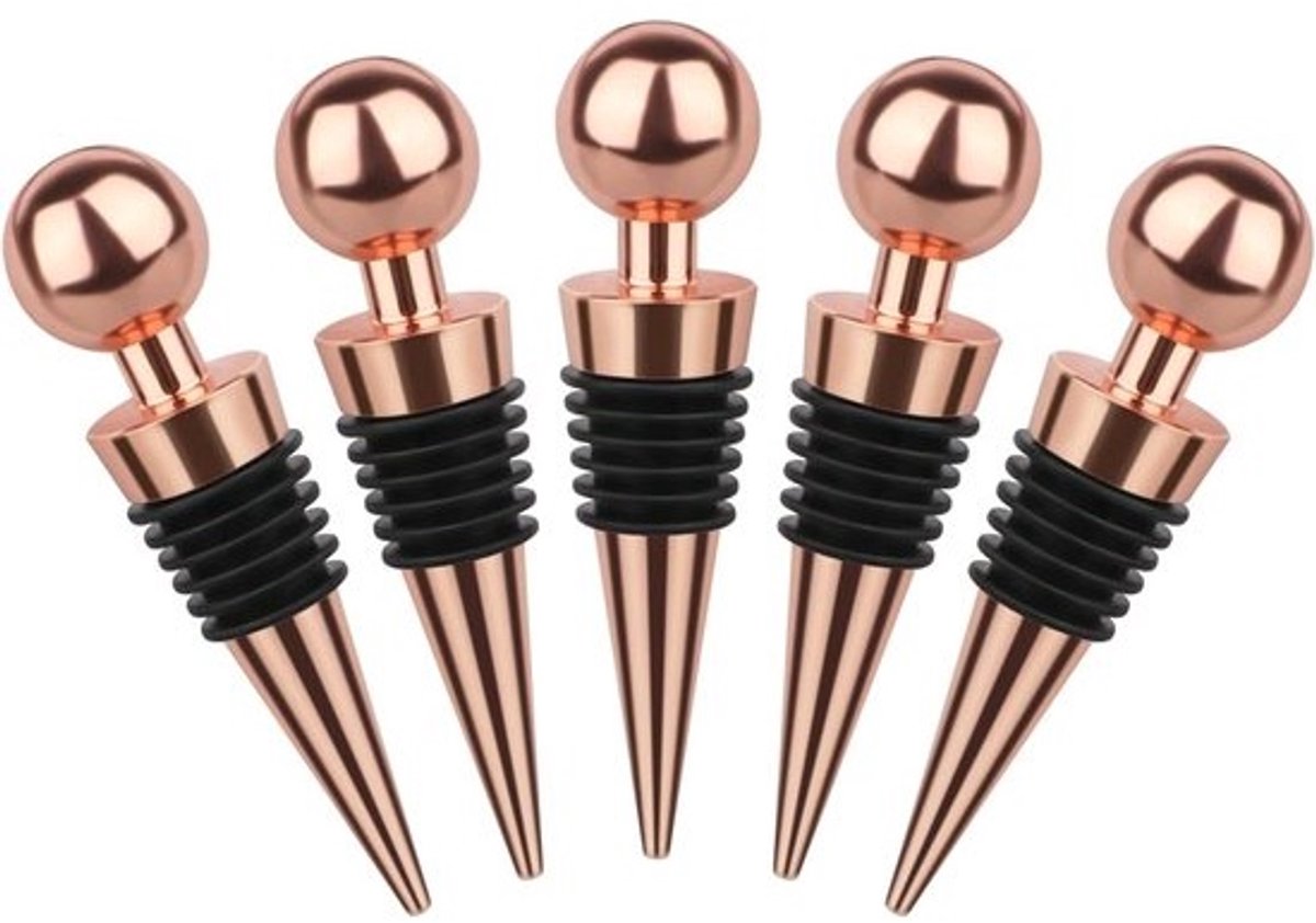 5x Luxe Wijnstopper Set - Vacuüm Flessenstop voor Standaard Wijnflessen - Herbruikbaar Houdt Wijn Vers