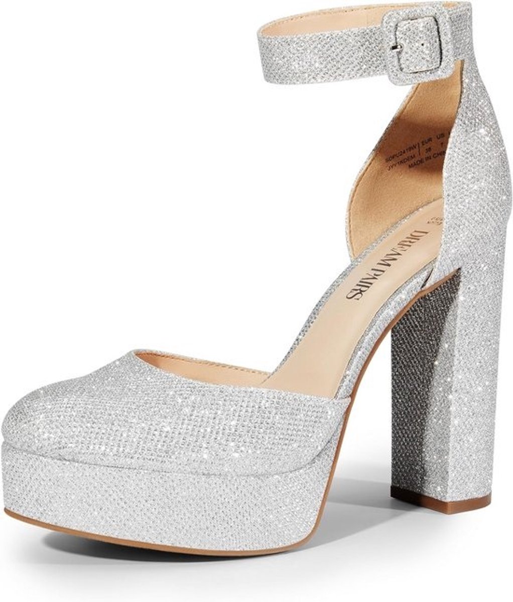 Dames Chunky Hoog Hak Plateau Pumps met Enkelbandje voor Feest en Bruiloft