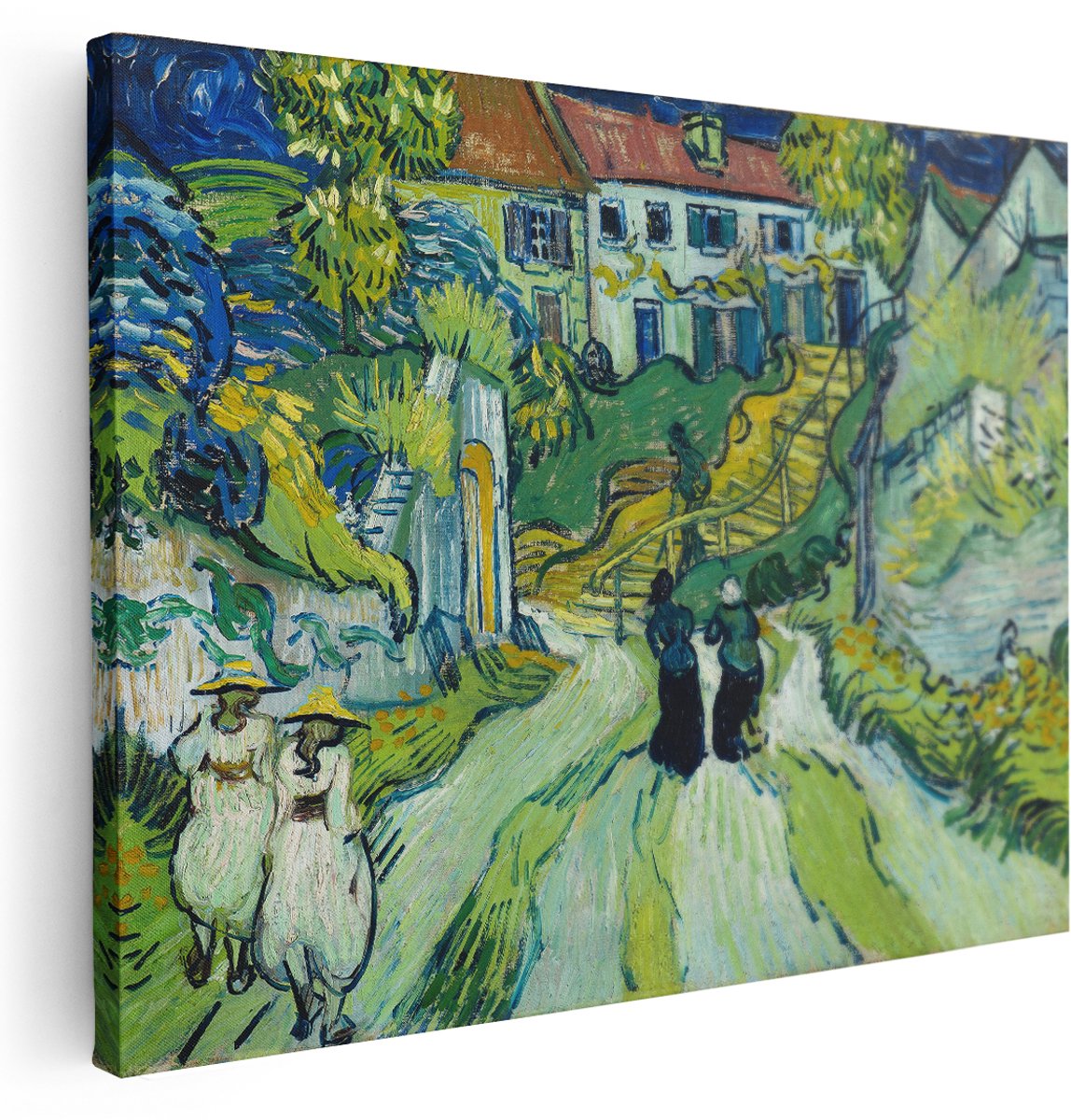 Artaza Canvas Schilderij Vincent Van Gogh - 160x120 cm - Groot - Wanddecoratie Dorpsgezicht - Muurdecoratie Klassiek - Schilderijen Op Canvas Groen