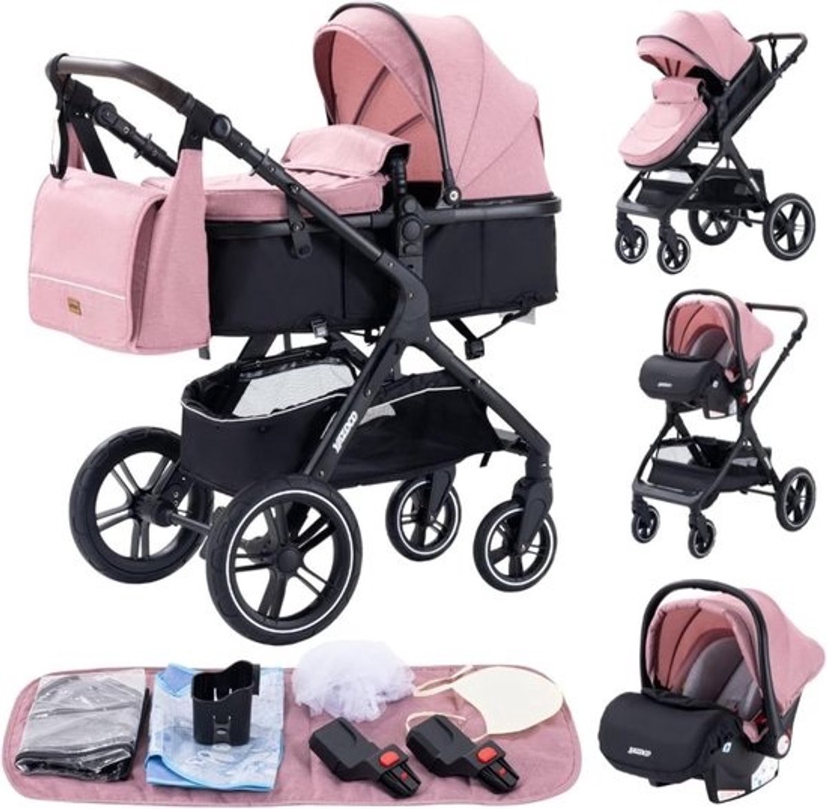 3-in-1 Kinderwagen 0-36 Maanden Hoge Zit - Inklapbaar en Omkeerbaar