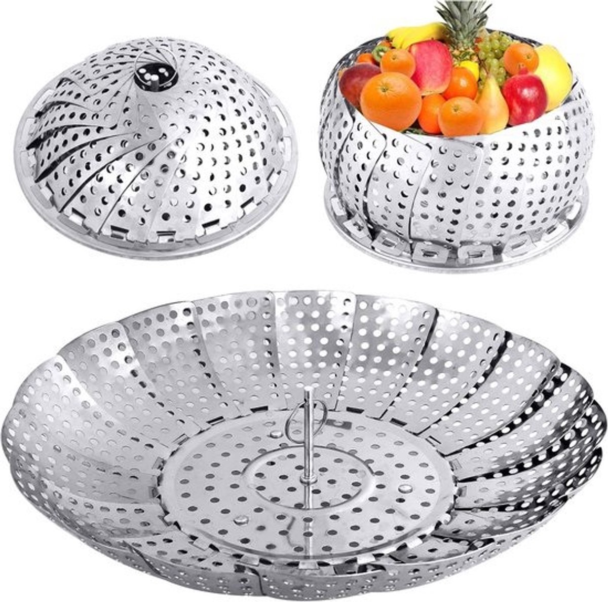 Inklapbare Stoommand voor Groenten - Universele RVS Stomer voor Alle Maten Pannen (15-25 cm)