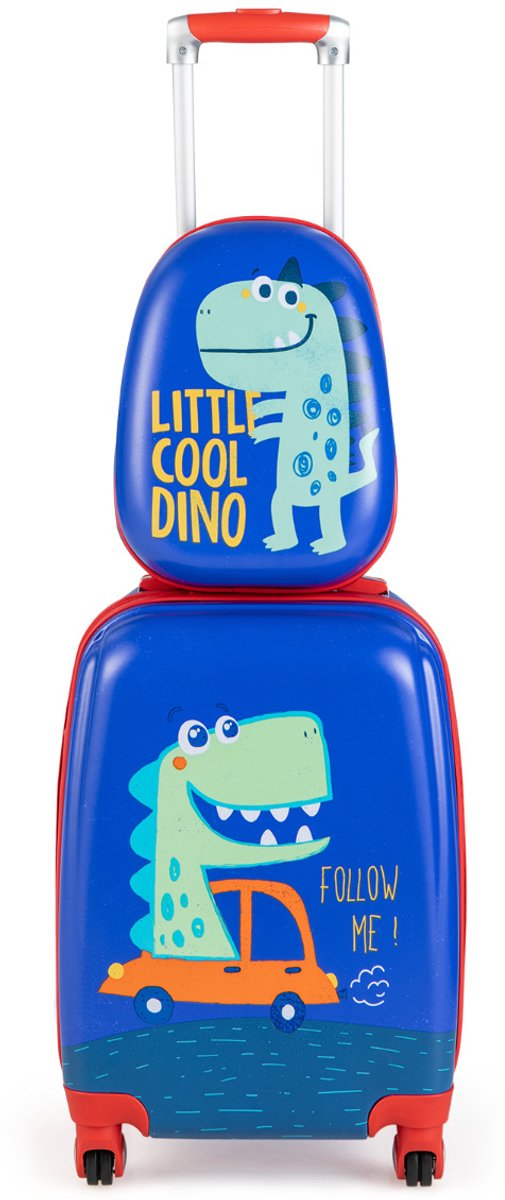 SureDeal® - Kinderkoffer - Stuks Koffer - Rugzak Harde Koffers - Wielen - Intrekbaar Handvat Blauw - 34x22x46 cm - Bruin