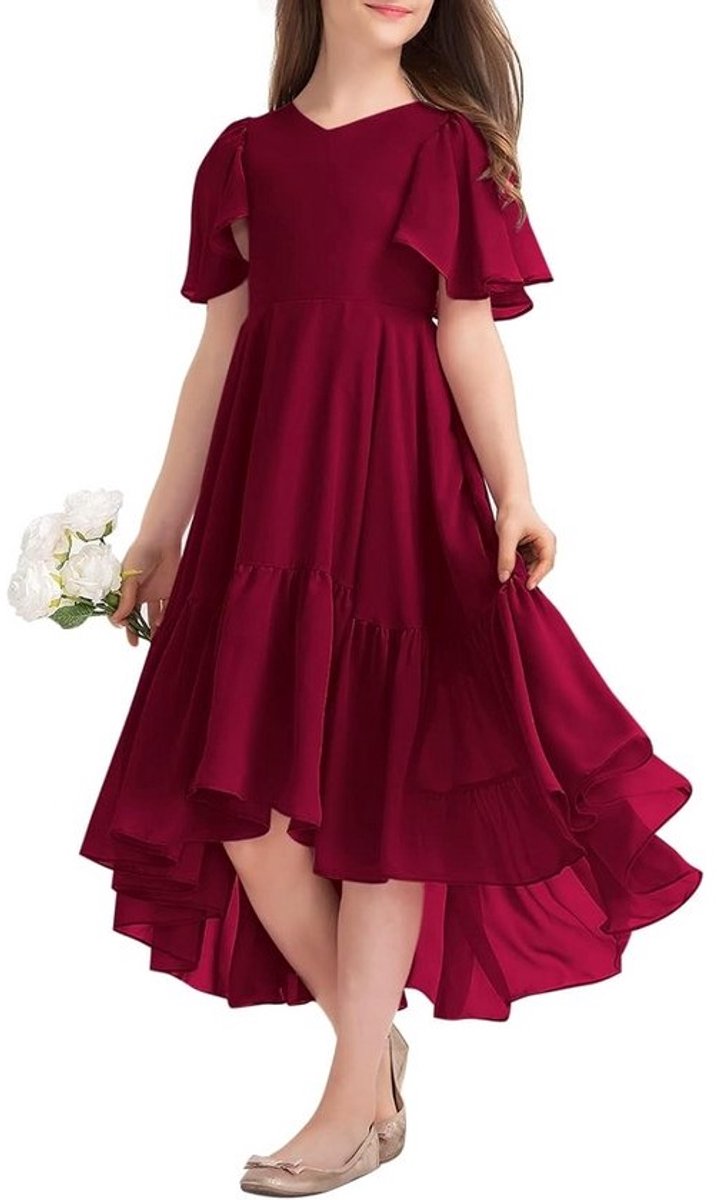 Zomerjurk voor meisjes - V-hals, Ruches, A-lijn, Elegante Lange Avondjurk