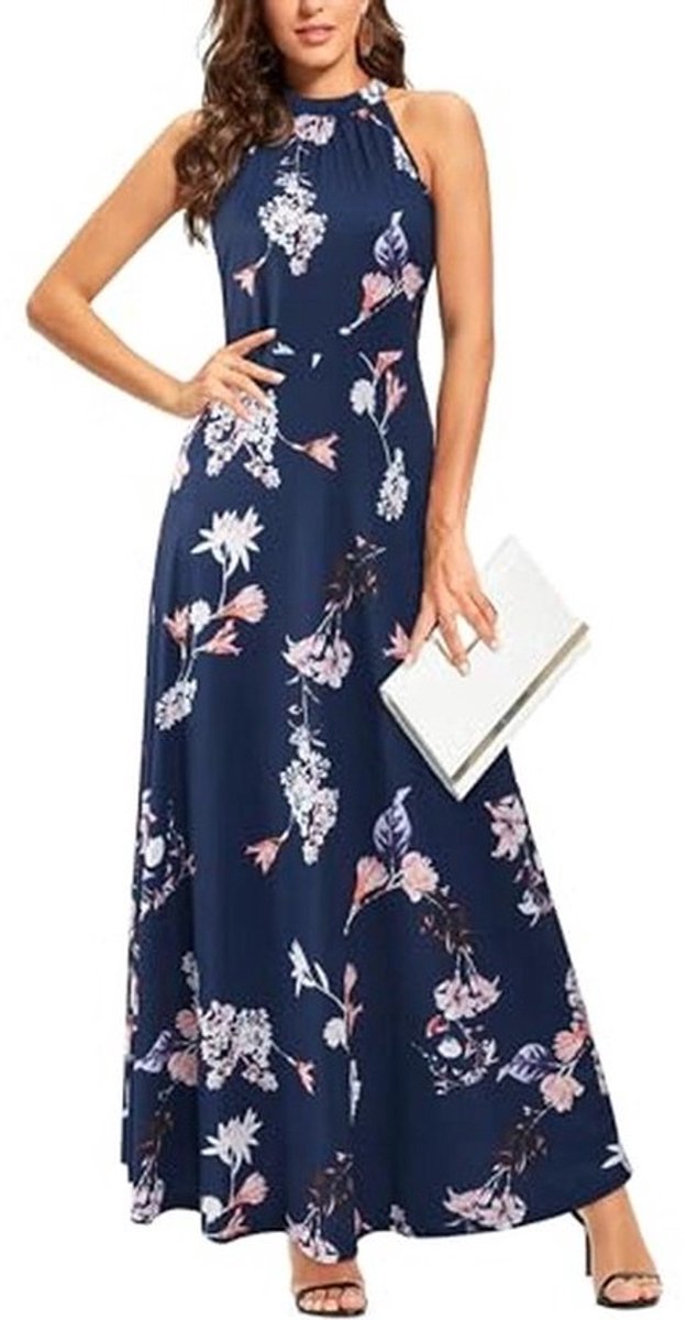 Maxi-jurk voor dames - Bloemenjurk met halterhals voor zomerfeestjes, bruiloften en formele gelegenheden