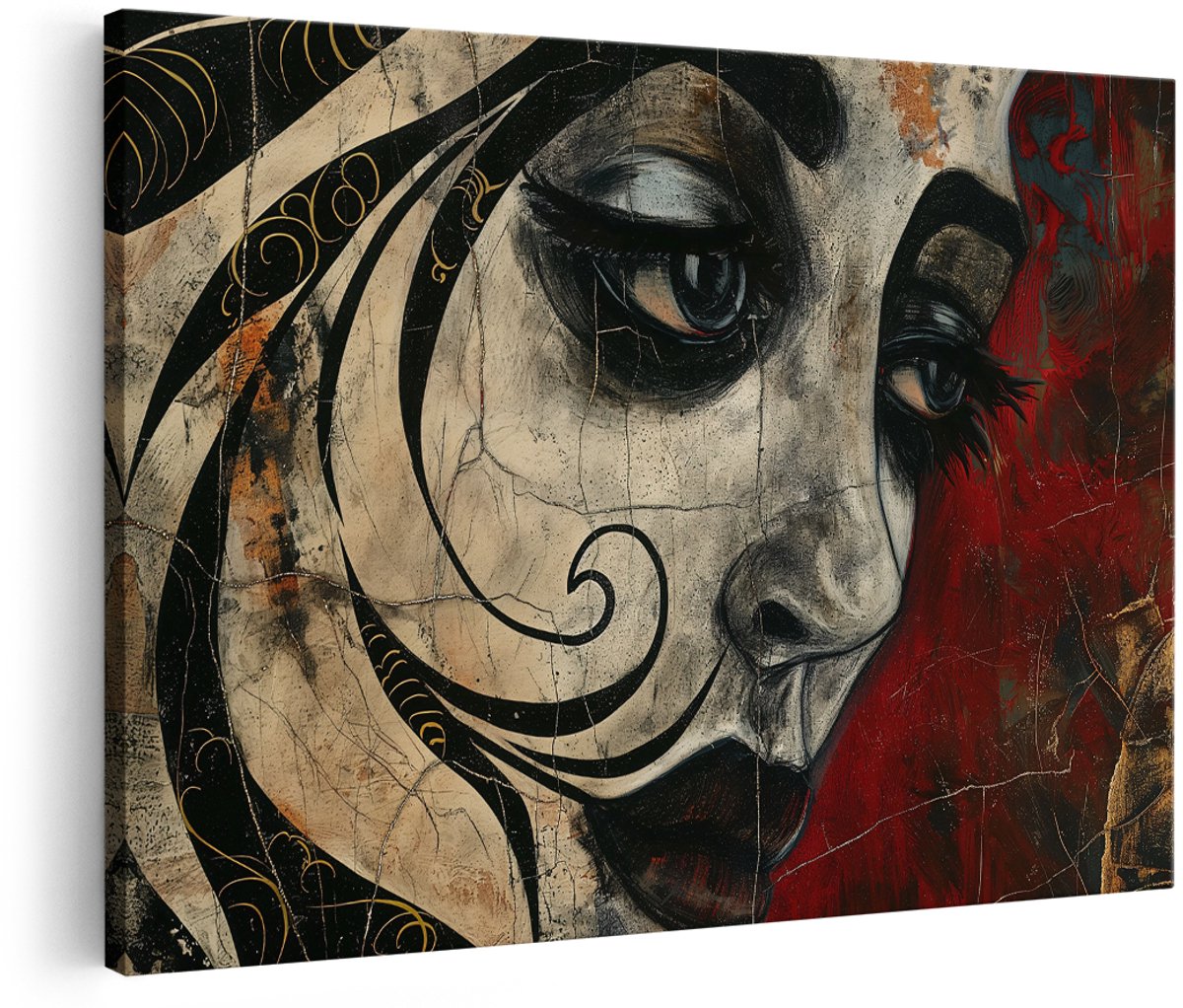 Artaza Canvas Schilderij Vrouw - 150x100 cm - Groot - Wanddecoratie Abstract - Muurdecoratie Modern - Decoratie Portret - Schilderijen Op Canvas - Rood Zwart