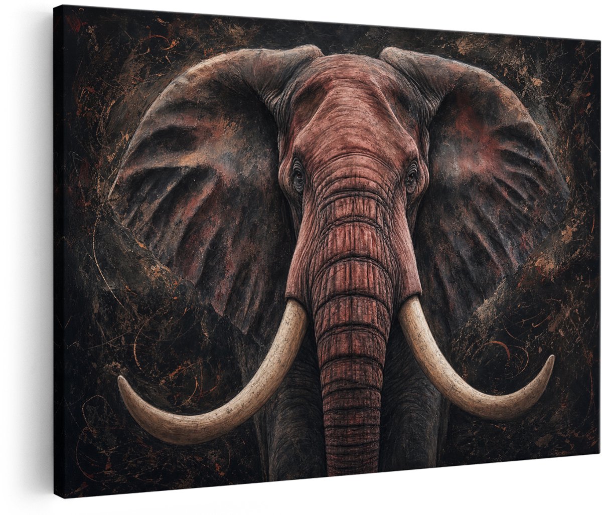 Artaza Canvas Schilderij Olifant Portret - Donkere Abstracte Dierenkunst - 150x100 cm - Groot - Wanddecoratie Woonkamer - Schilderijen - Muurdecoratie