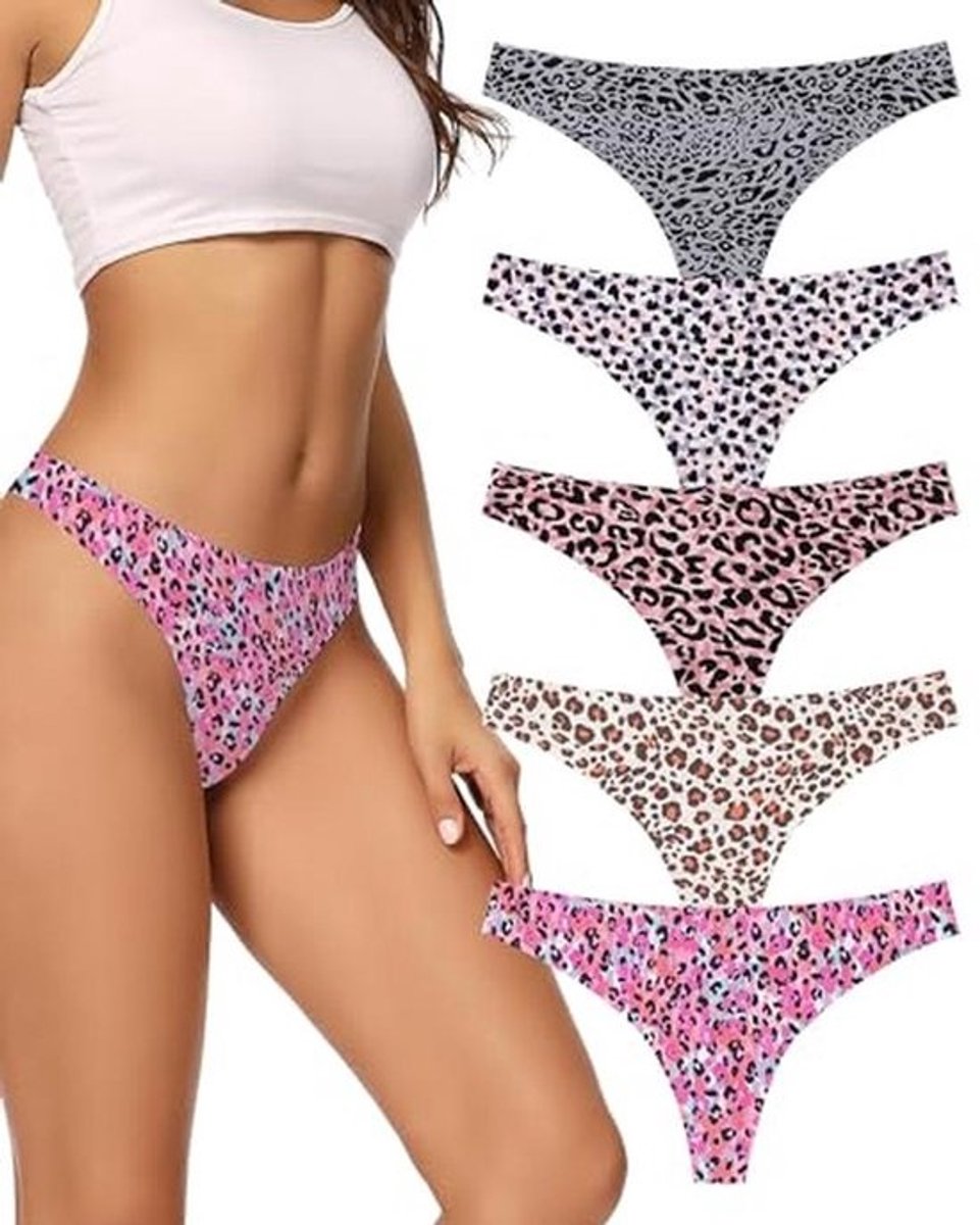 Voenxe Strings Dames Tanga, Seamless Thongs Underwear For Women,Vrouwen Zonder Naadloze, Stijlvol Ondergoed Met Lage Taille,Naadloos Onderbroeken,Onzichtbare Slipjes,Invisible Panties,Multipack Van 5
