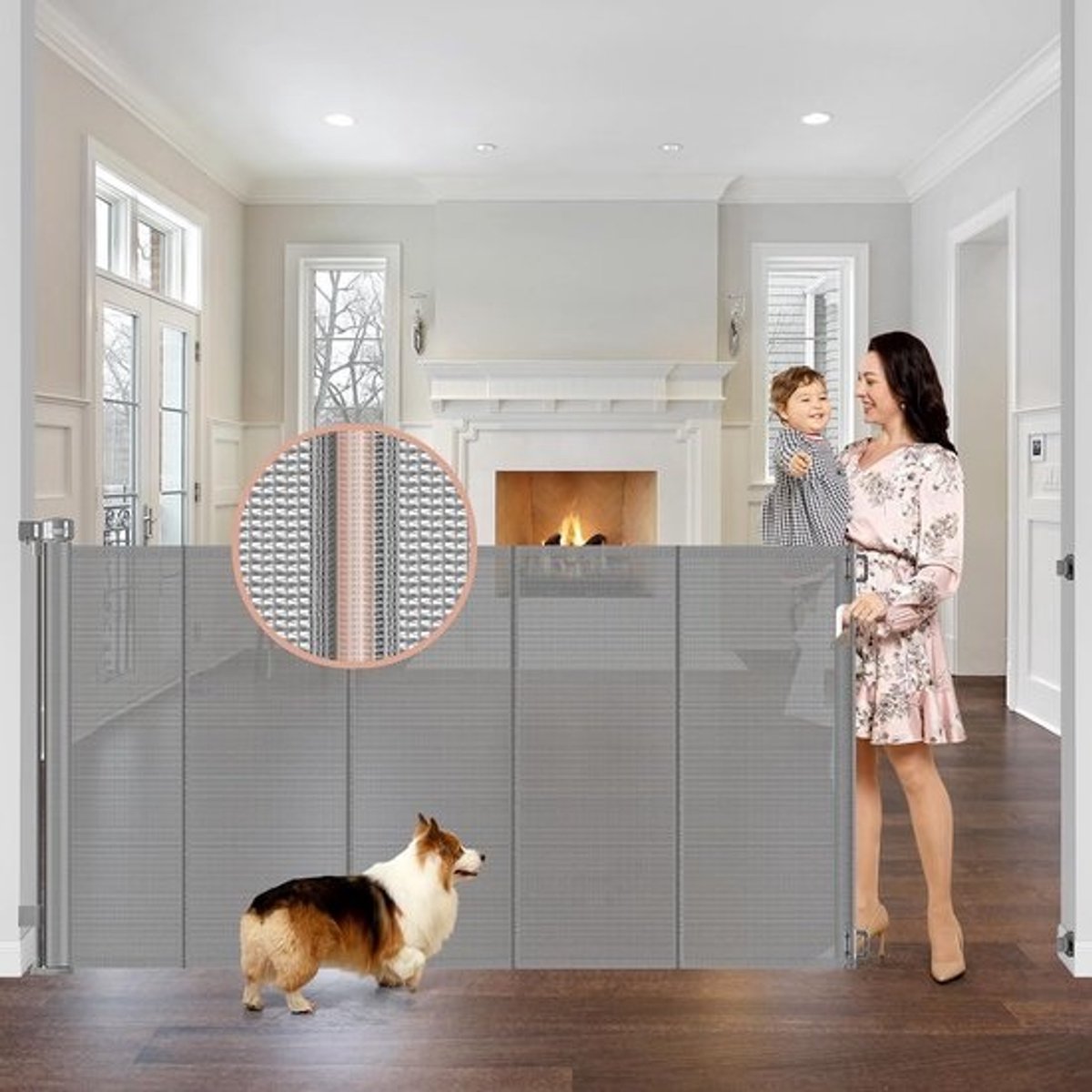 Extra Hoog & Breed Intrekbaar Babyhek & Huisdierenpoort - 107cm x 190cm - Inclusief Steunbars