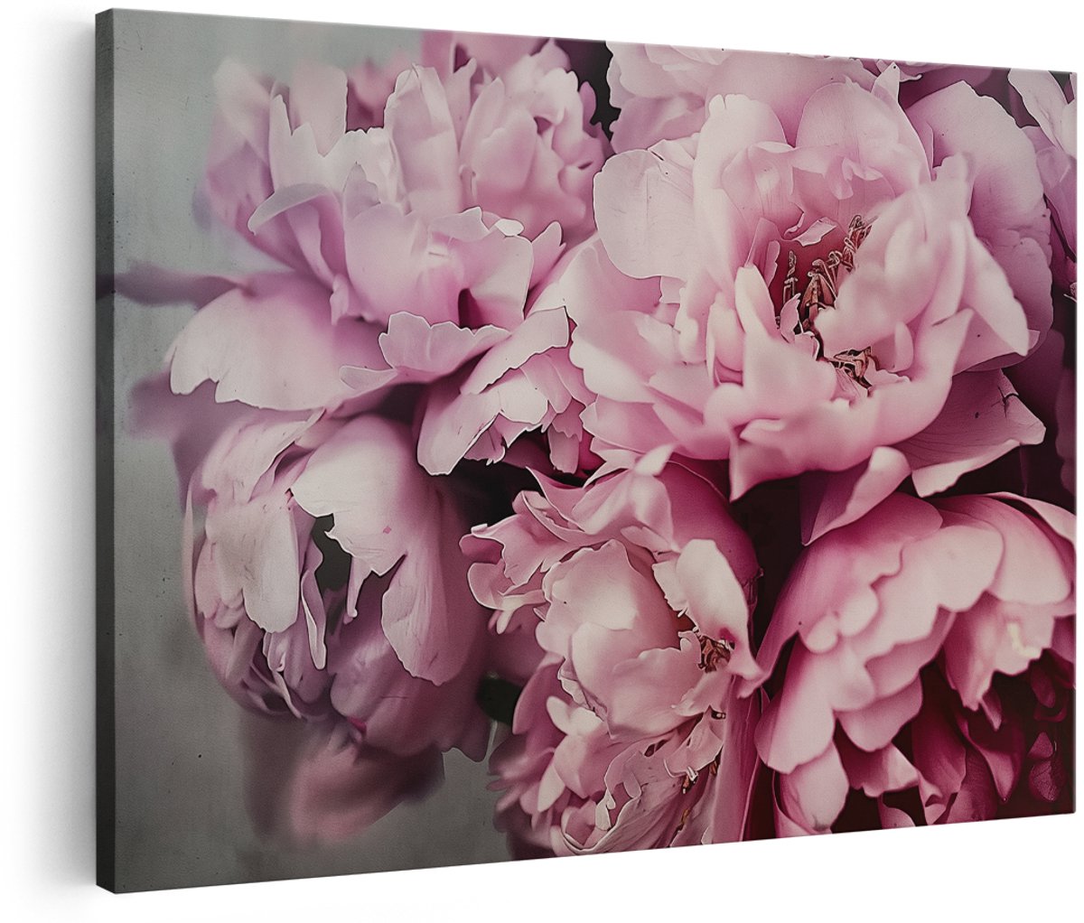 Artaza Canvas Schilderij Roze Pioen Rozen in een Vaas - 150x100 cm - Groot - Wanddecoratie Woonkamer - Schilderijen - Muurdecoratie
