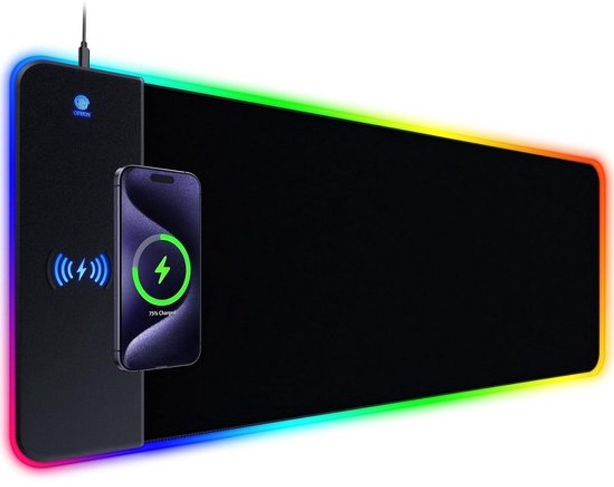XXL RGB Gaming Muismat met 15W Draadloos Opladen en 14 Lichtmodi - Extra Groot LED Bureauonderlegger