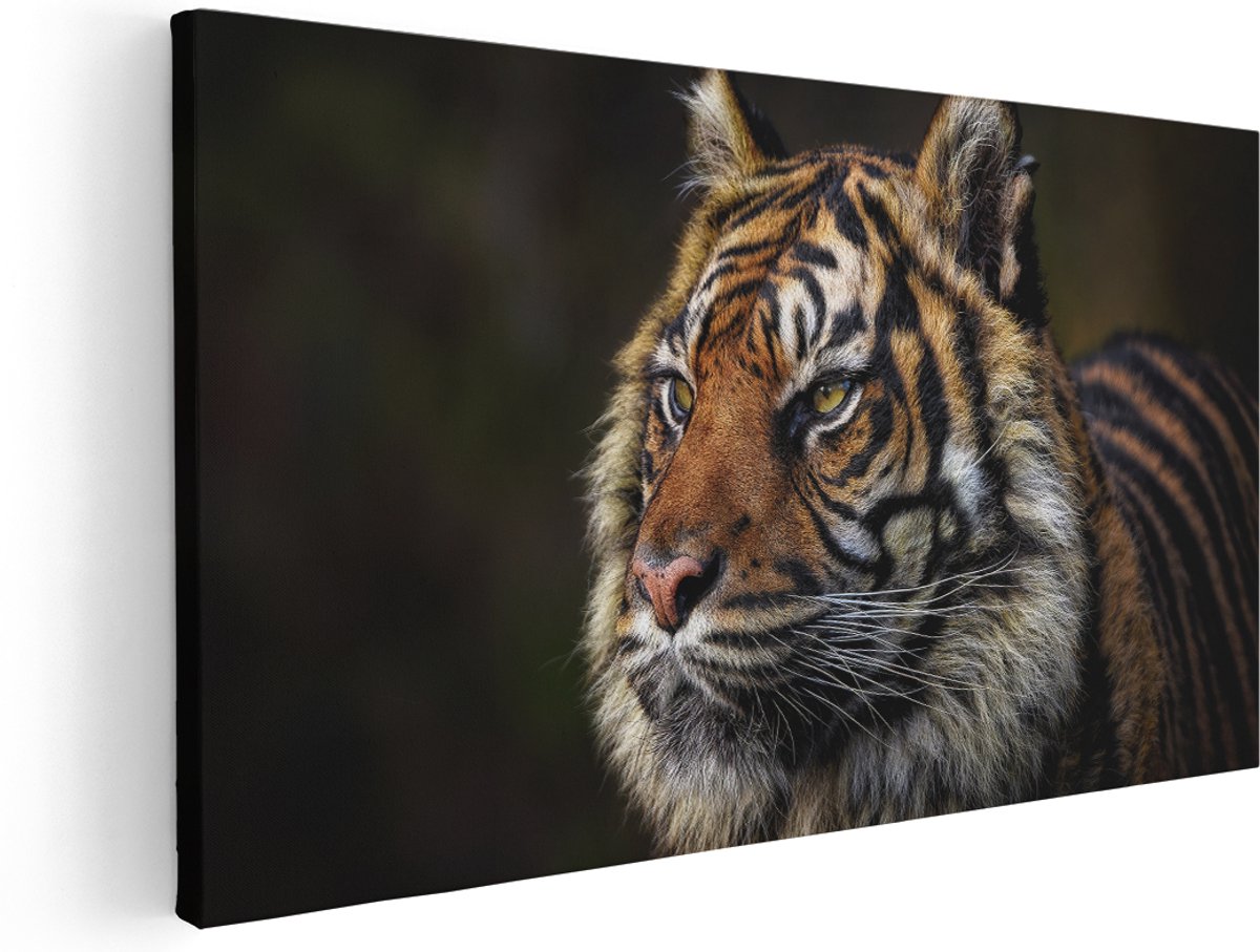 Artaza Canvas Schilderij Tijger Portret - 140x70 cm - Groot - Wanddecoratie Dierenkop - Muurdecoratie Natuur - Schilderijen Op Canvas Roofdier