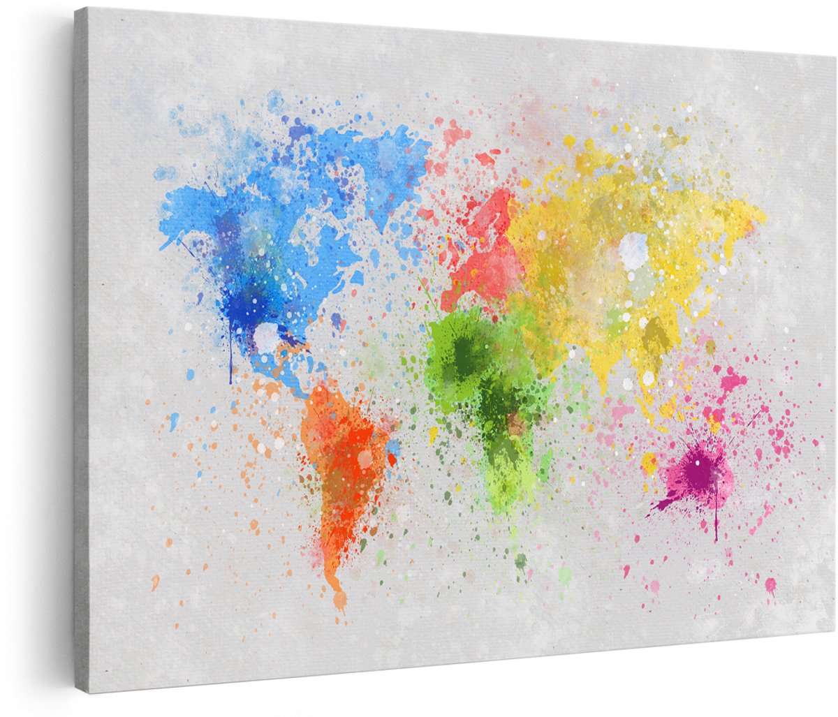 Artaza Canvas Schilderij Wereldkaart Met Verfvlekken - Abstract - 150x100 cm - Groot - Foto Op Canvas - Wanddecoratie Woonkamer