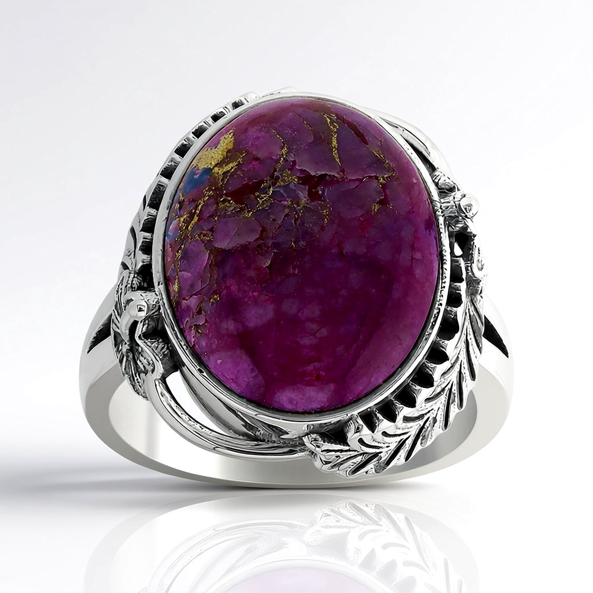 Cavill - Zilveren ring 925 geoxideerd - Paarse Kingman Mohave Turkoois naturel 6,956 ct - Ovale cabochon - Handgemaakt vintage design elegant