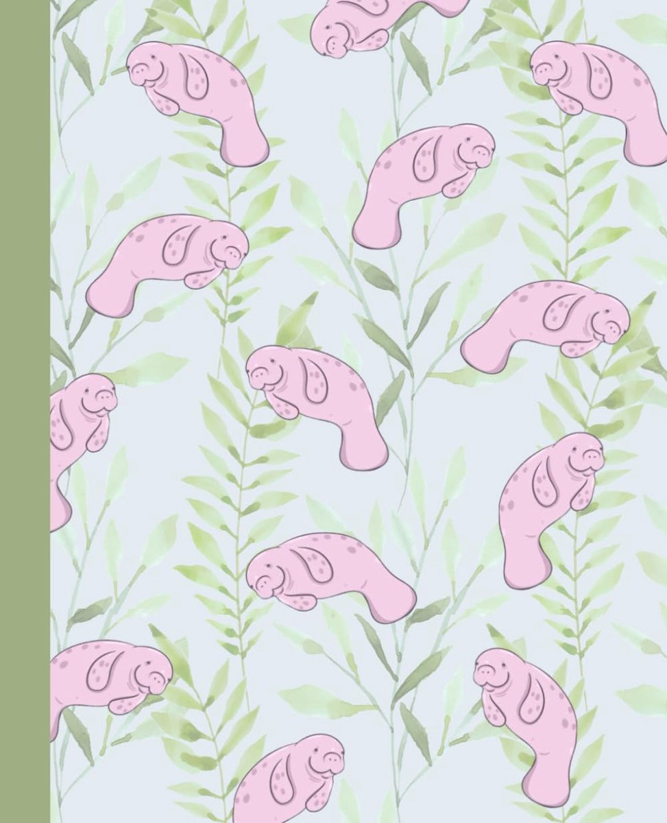 Manatee Notebook and Journal - College Ruled - Pink & Green Manatee Design - 120 Pages - 7.5 x 9.25 inches - ShopVlot