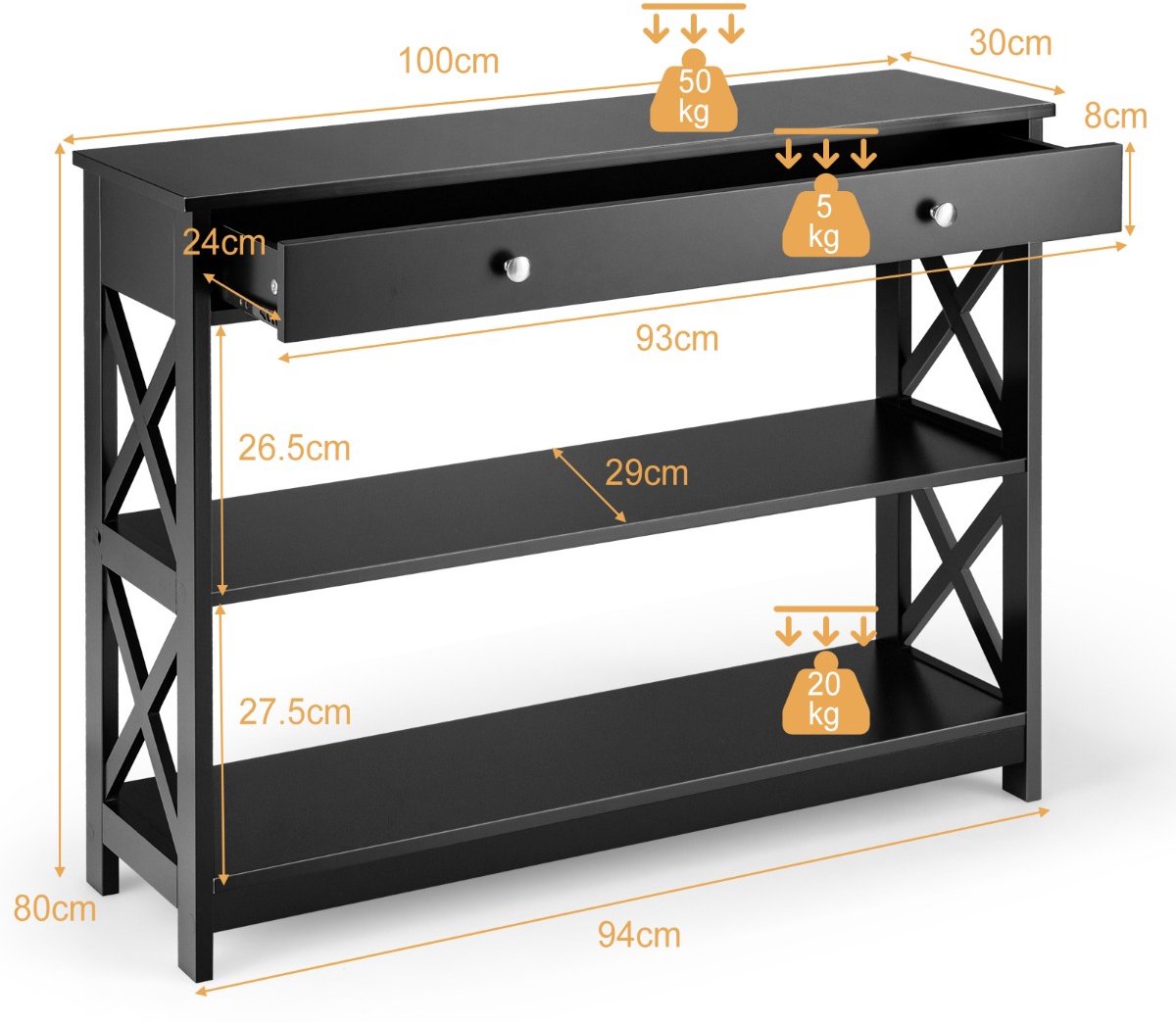 SureDeal® - Consoletafel - Huiskamer - Luxe - Hout - 100x30x80 cm - Bijzettafel - Wandtafel - Design - Gangkast - Kast