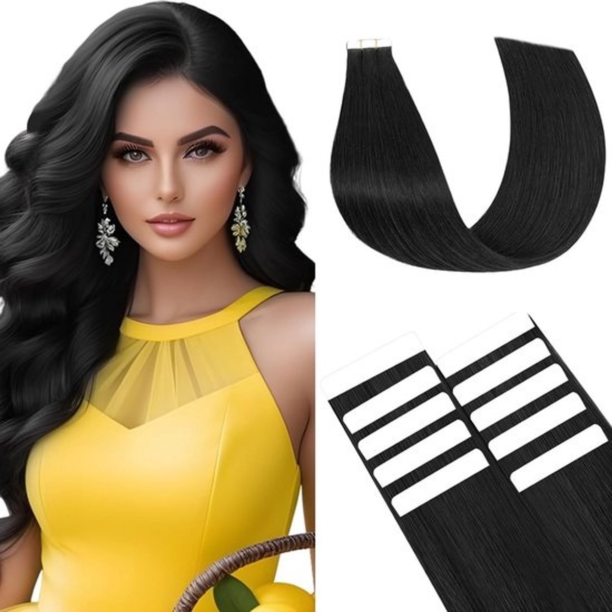 Tape-in Haarverlenging Echt Menselijk Haar Onzichtbare Extensions 50CM Donkerzwart