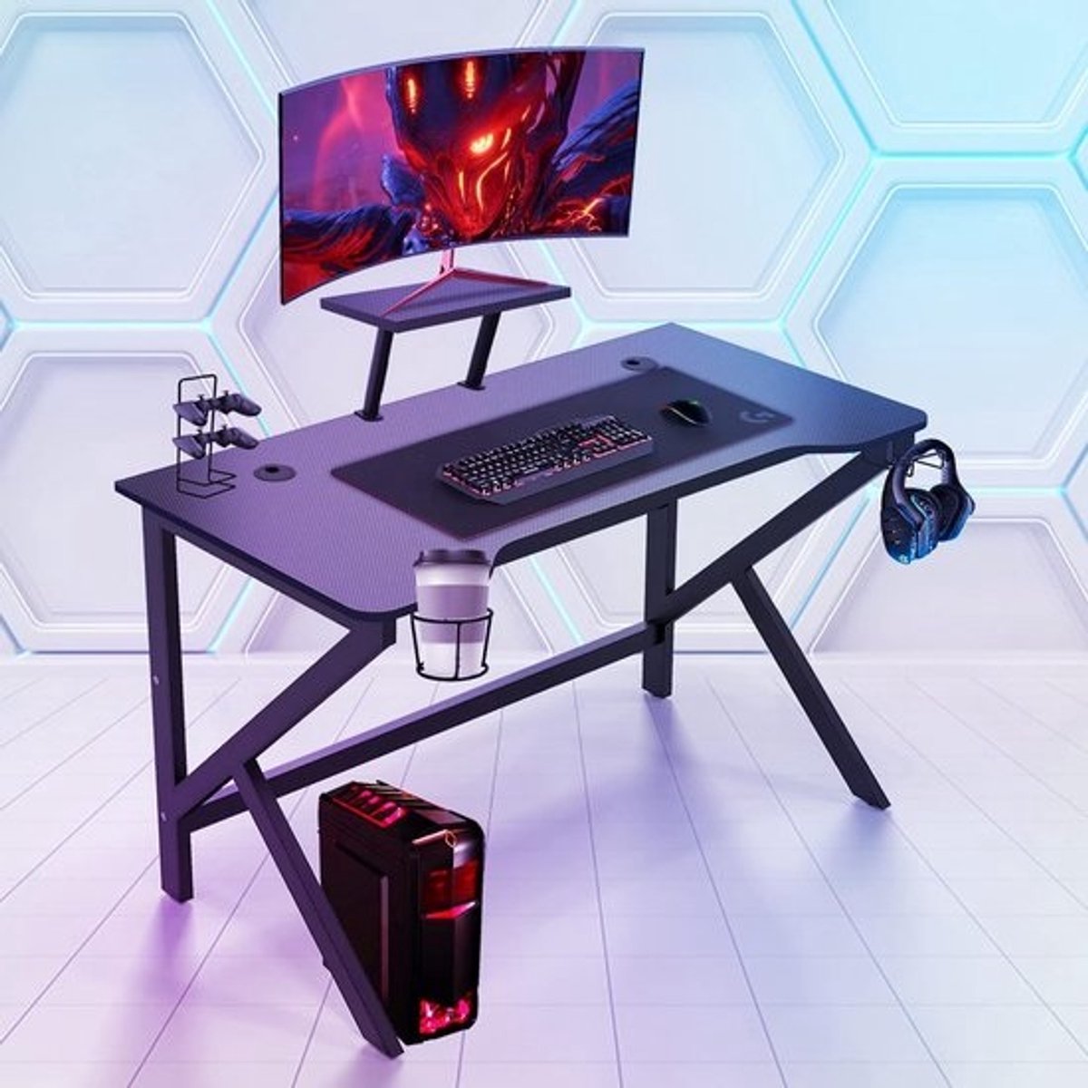 Gaming Bureau 100x55 cm met Monitorstandaard en Accessoirehouders