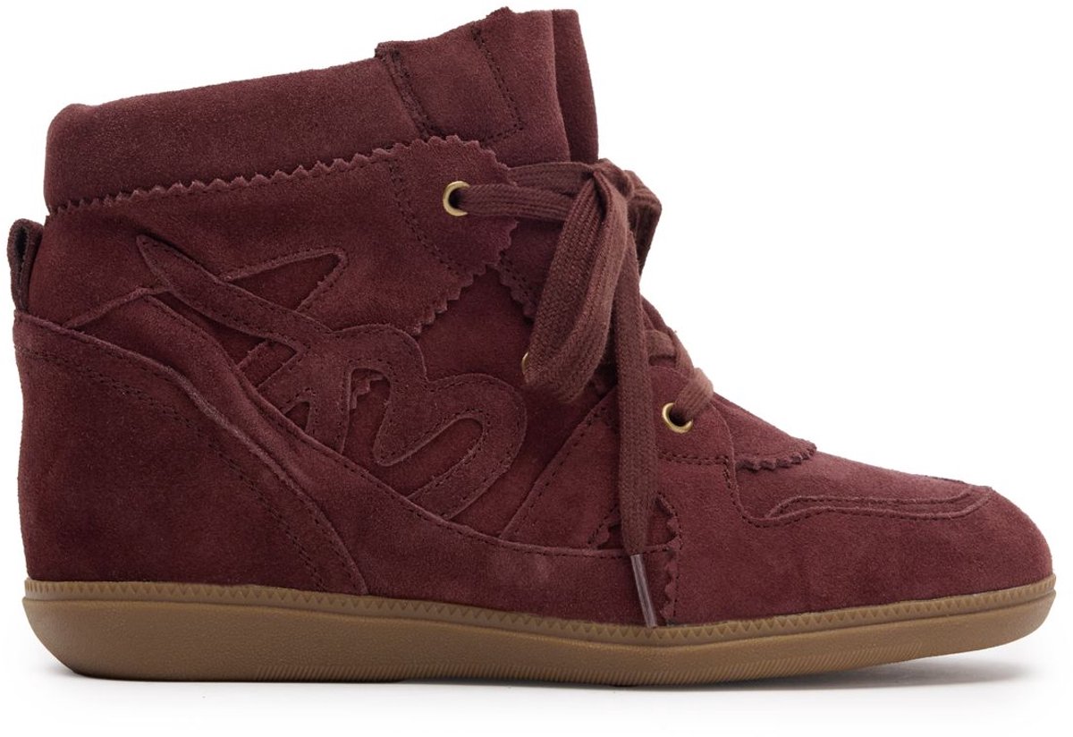 Manfield - Dames - Burgundy suède wedge sneakers - Maat 41