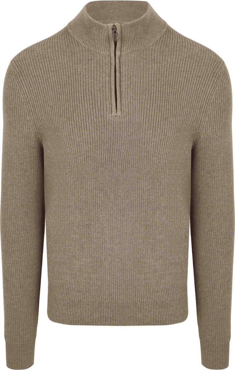 Suitable Half Zip Trui Wol Blend Taupe - Maat S - Heren - Quarter zip - Schipperstrui met rits - Volwassen mannen