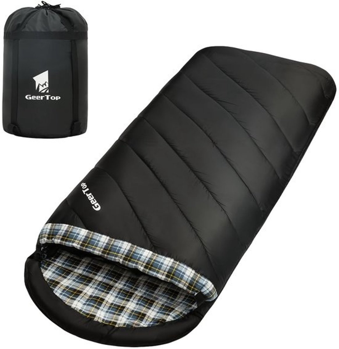 Kampeer slaapzak - Outdoor deken - Kamperen en wandelen - Extra brede pasvorm - 220 x 100 cm - Zwart