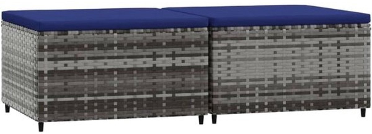 Voetenbank Set van 2 met Kussens - Poly Rattan Tuinstoelen Ondersteuning