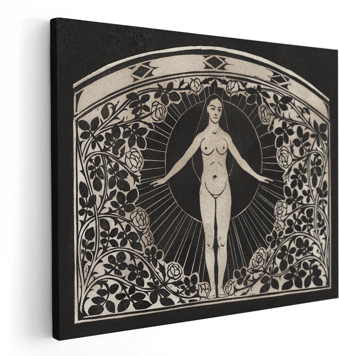 Artaza Canvas Schilderij Vrouw - 150x120 cm - Groot - Wanddecoratie Art Nouveau - Muurdecoratie Bloemen - Vintage Schilderijen Op Canvas